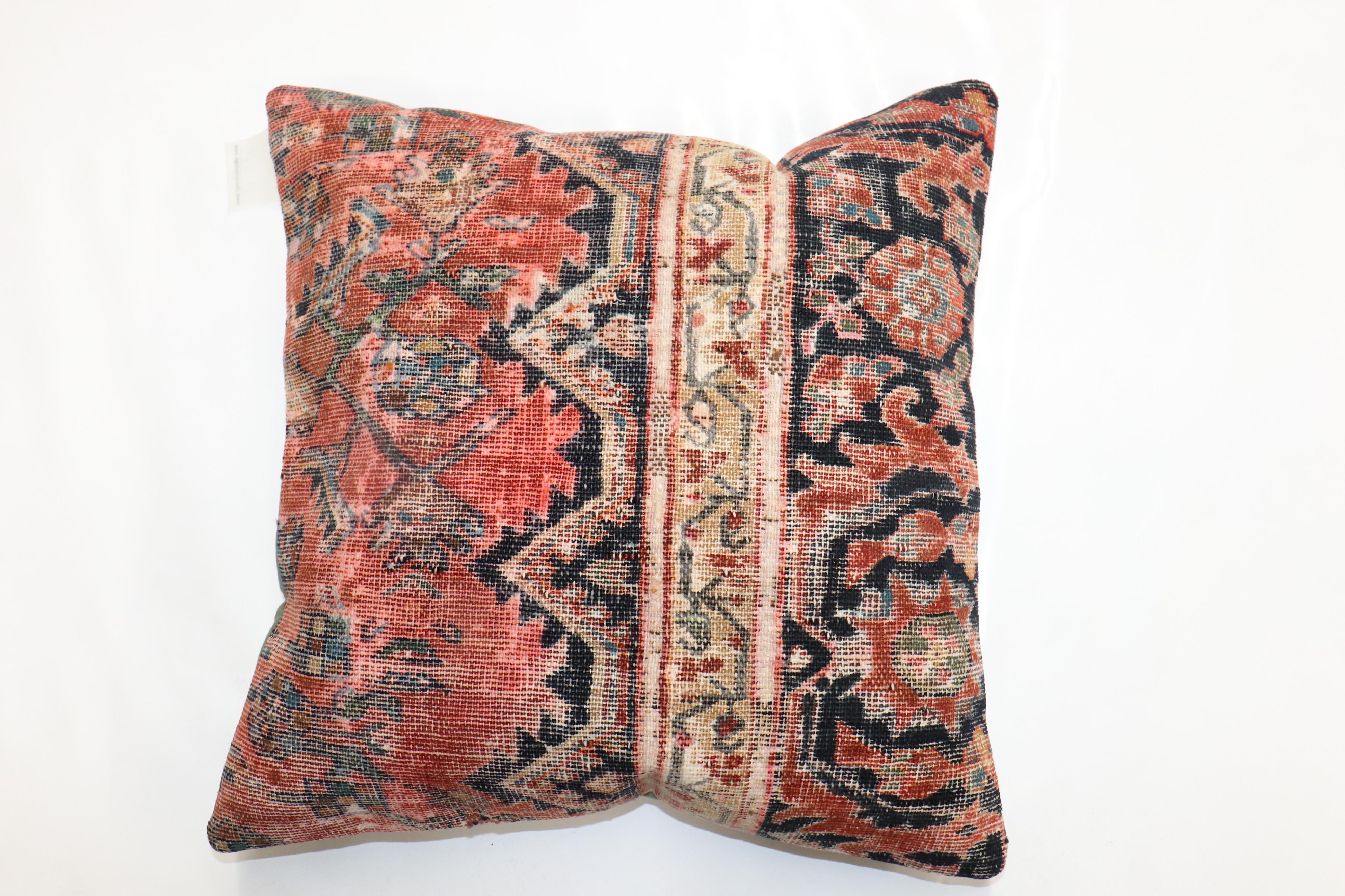 Zabihi Collection Worn Persian Rustic Rug Pillow In Distressed Condition For Sale In New York, NY