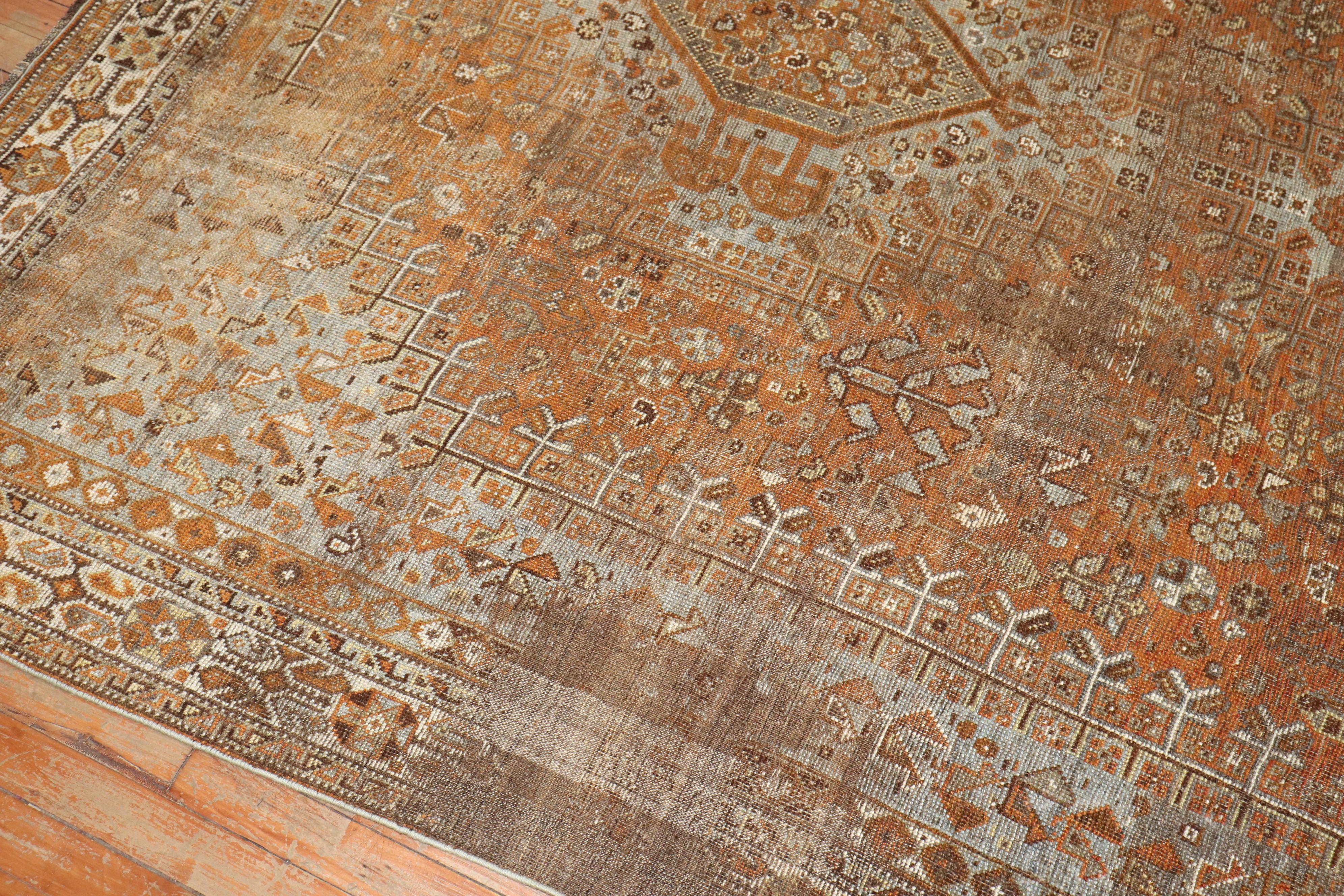 Zabihi Collection Worn Persian Tribal Shiraz Rug For Sale 6