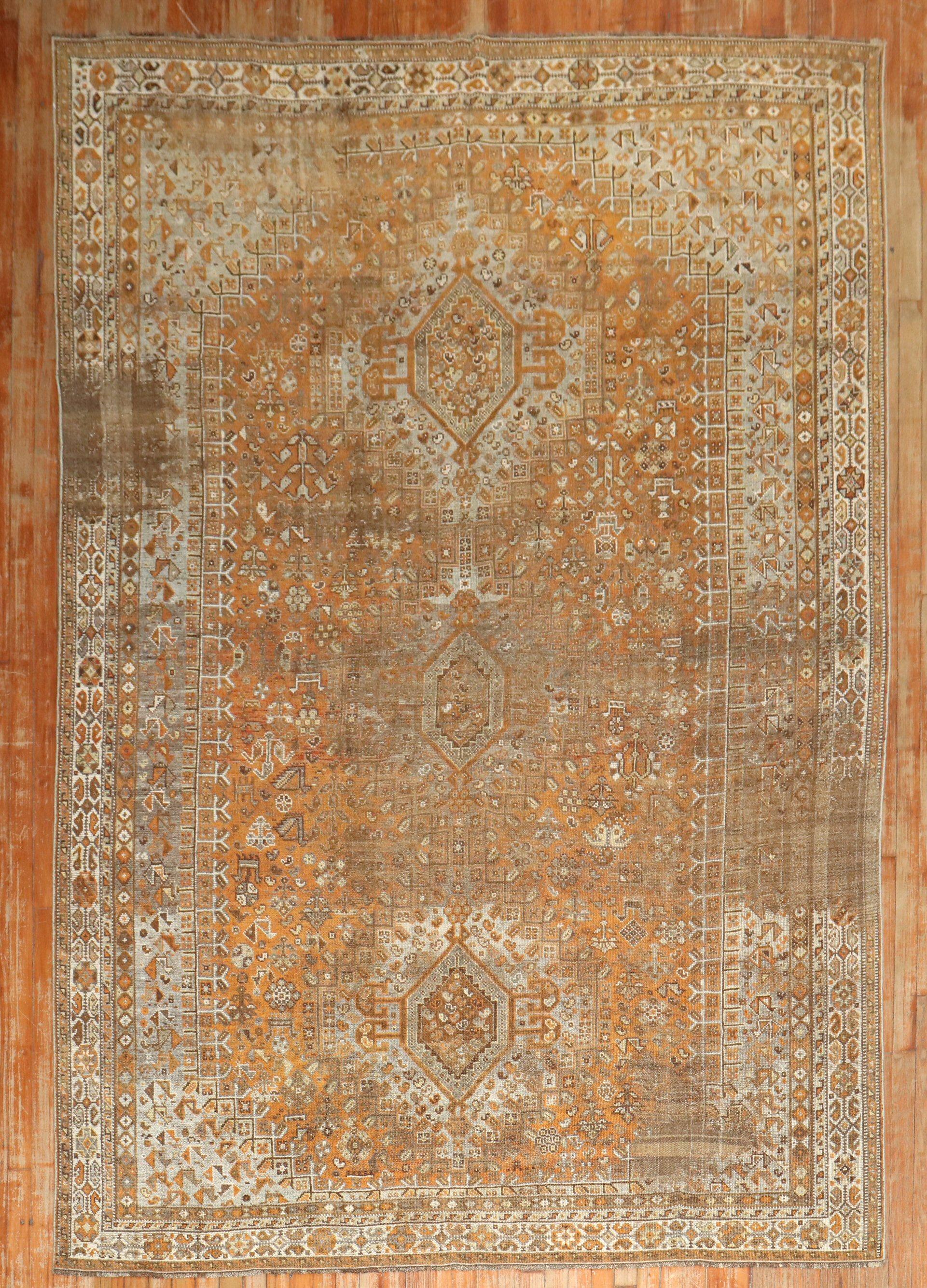 Wool Zabihi Collection Worn Persian Tribal Shiraz Rug For Sale