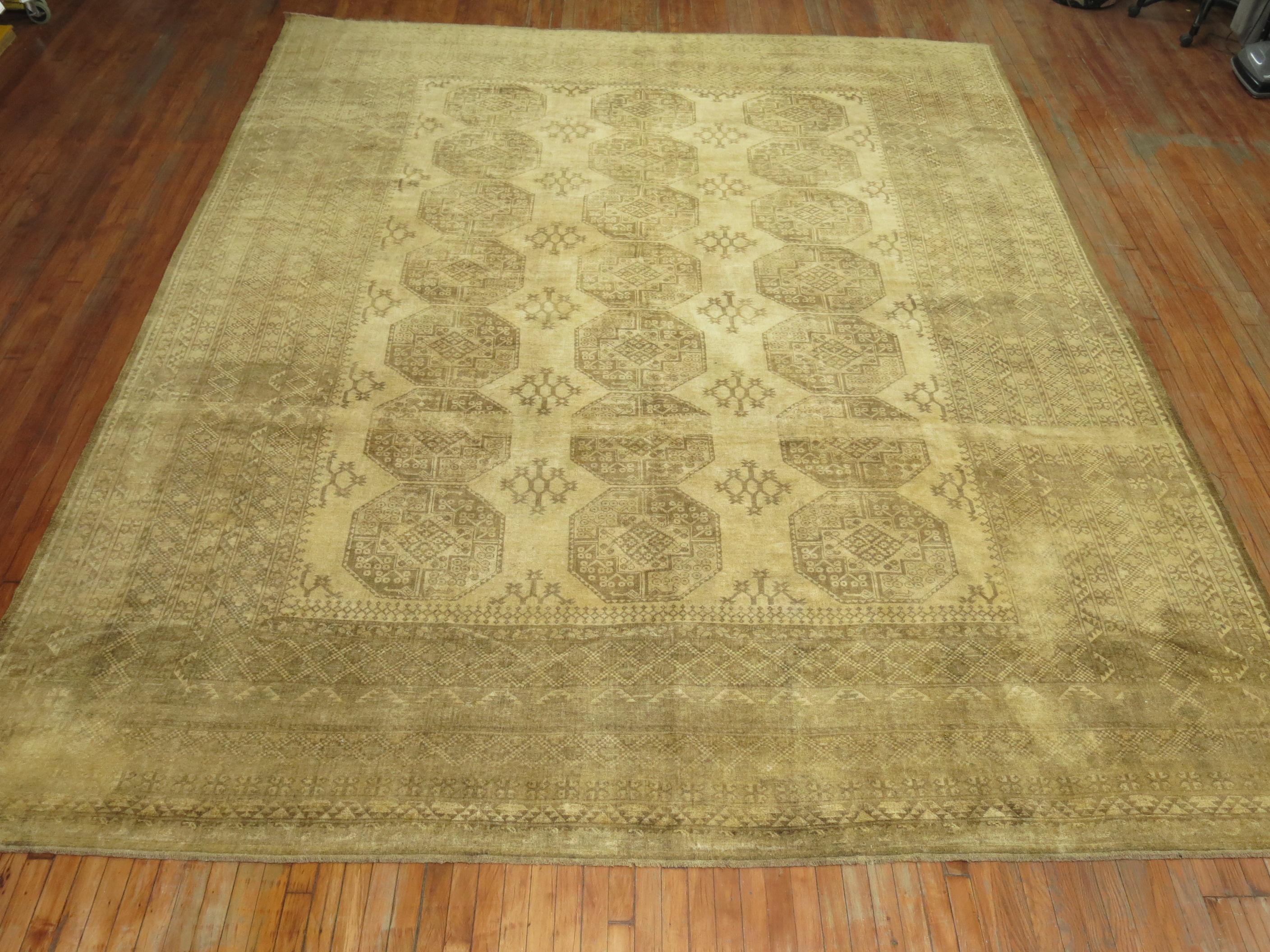 Tapis Tribal Ersari de la Collection Zabihi Jaune Beige Crème en vente 5