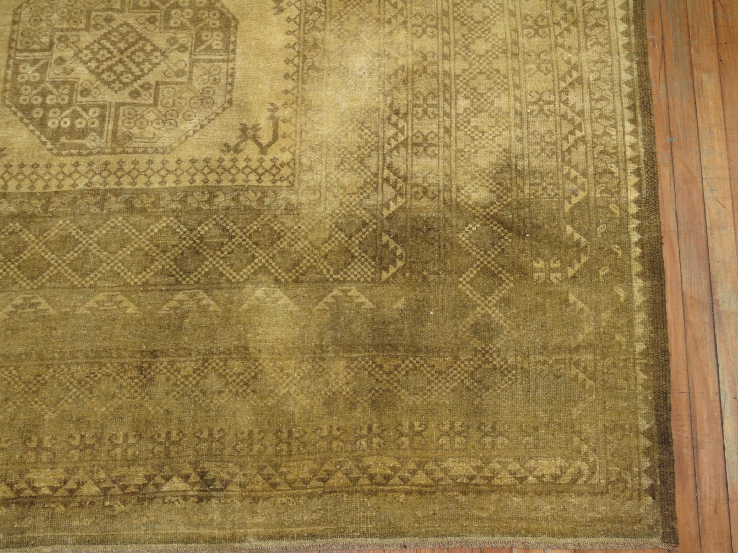 Laine Tapis Tribal Ersari de la Collection Zabihi Jaune Beige Crème en vente