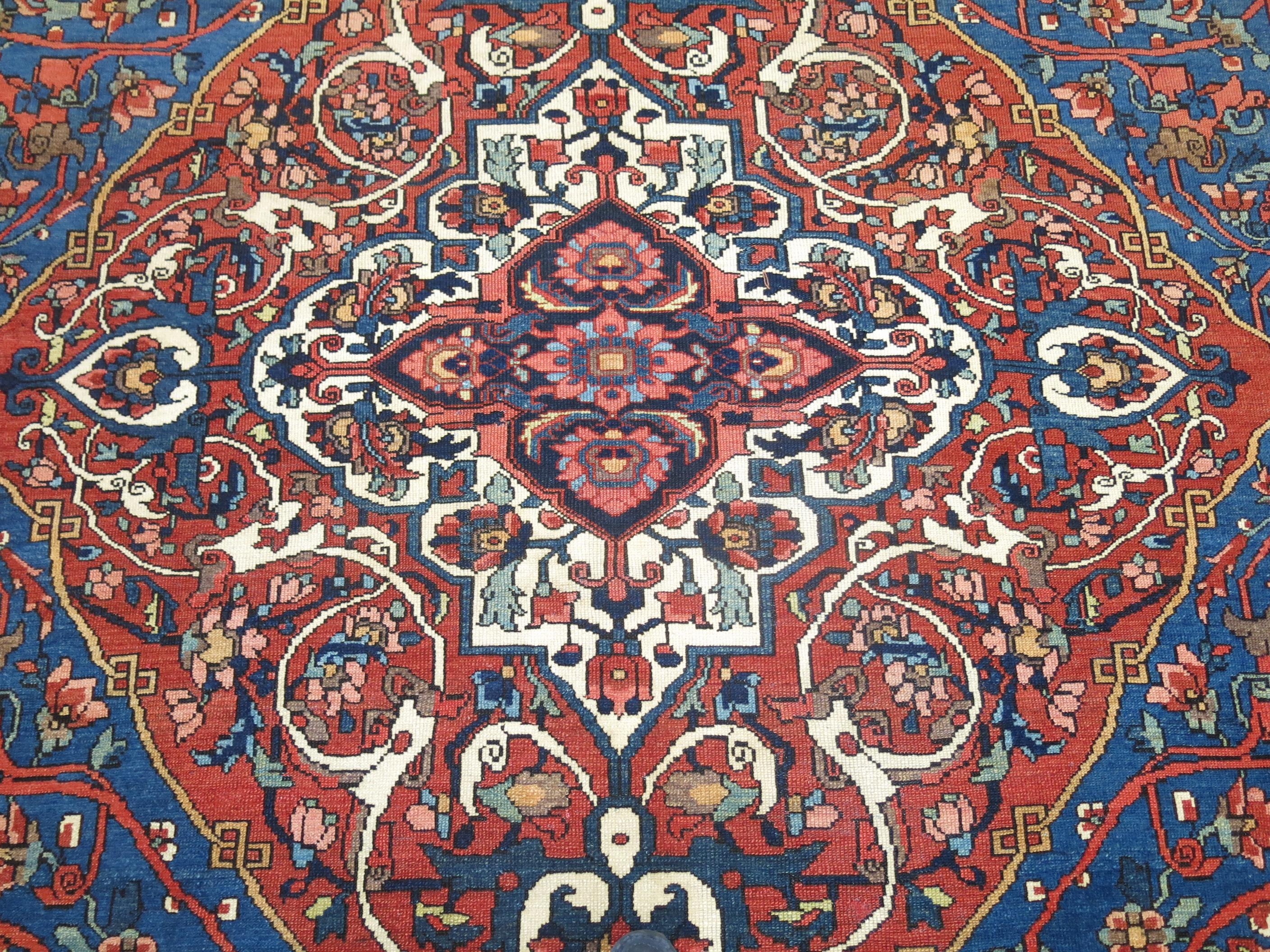 Zabihi Collection Large Size Blue Antique Persian Bakhtiari  Rug For Sale 3