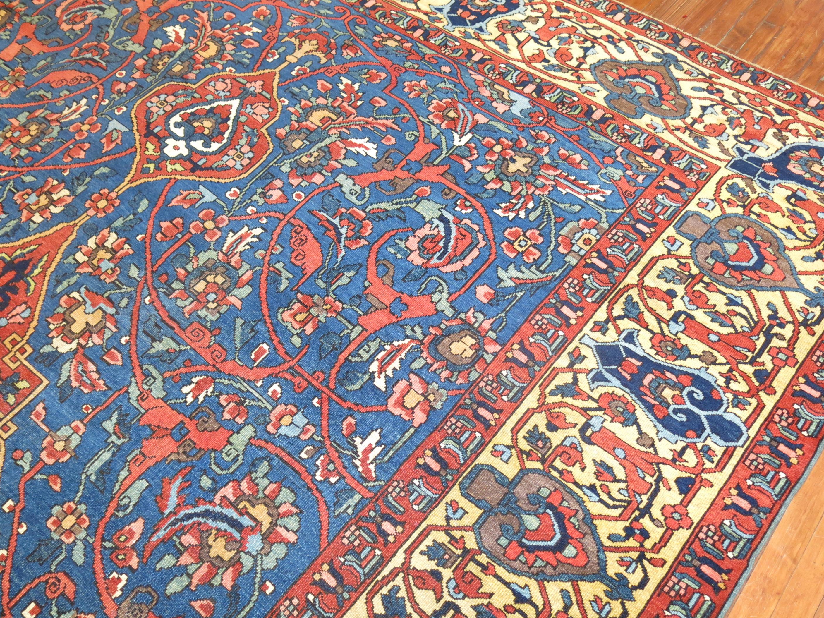 Zabihi Collection Large Size Blue Antique Persian Bakhtiari  Rug For Sale 4