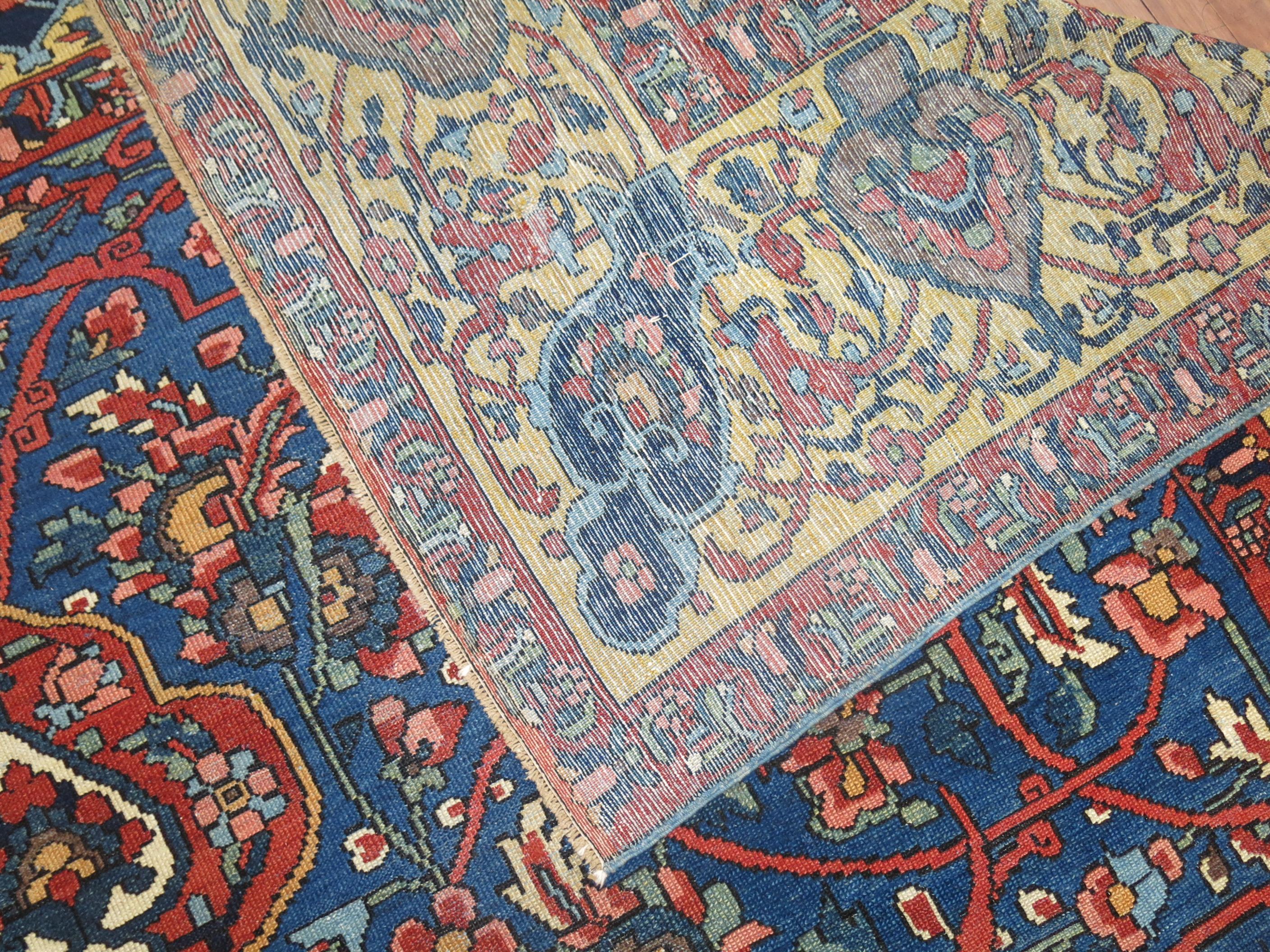 Zabihi Collection Large Size Blue Antique Persian Bakhtiari  Rug For Sale 6