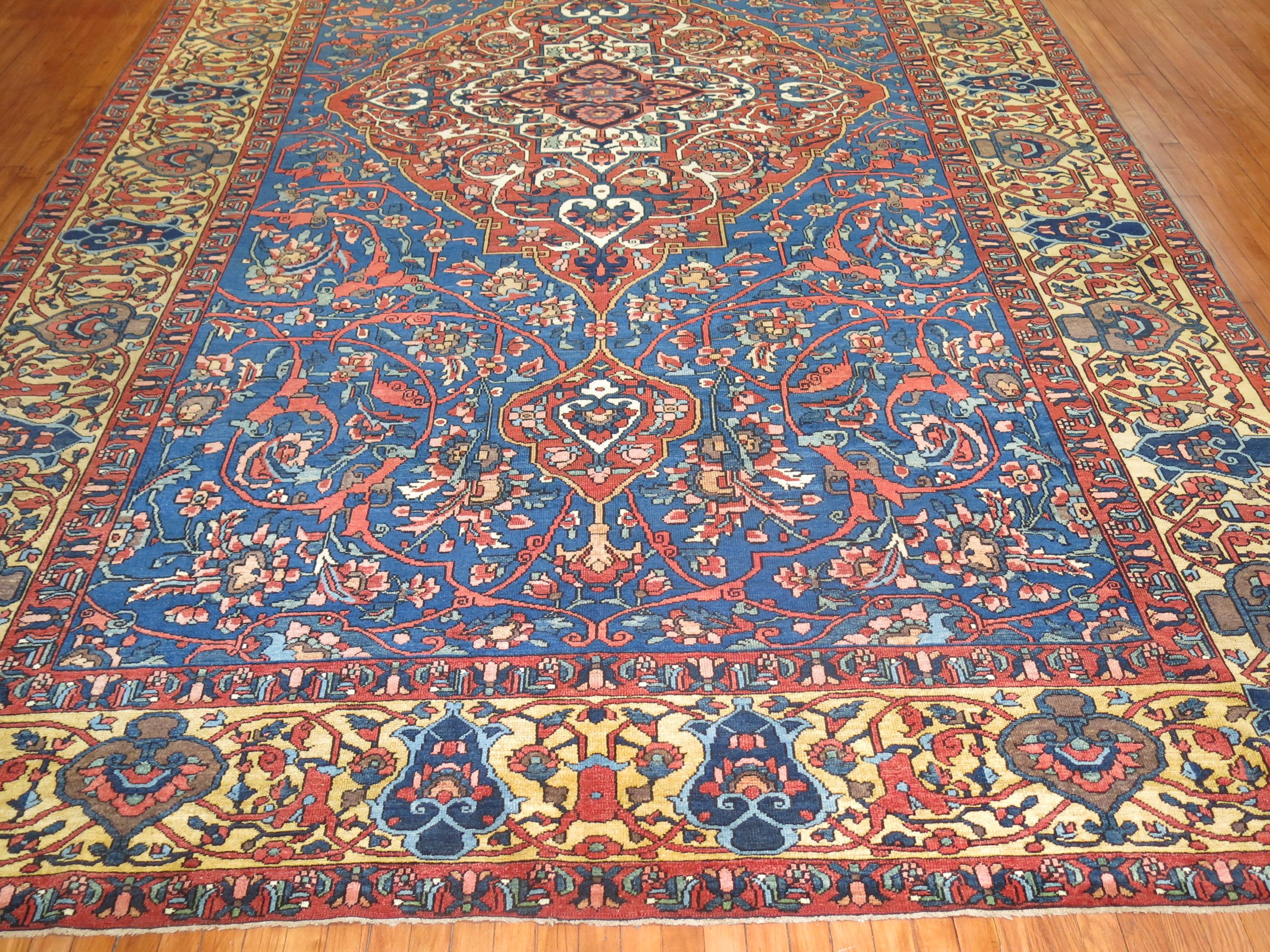 Zabihi Collection Large Size Blue Antique Persian Bakhtiari  Rug For Sale 7