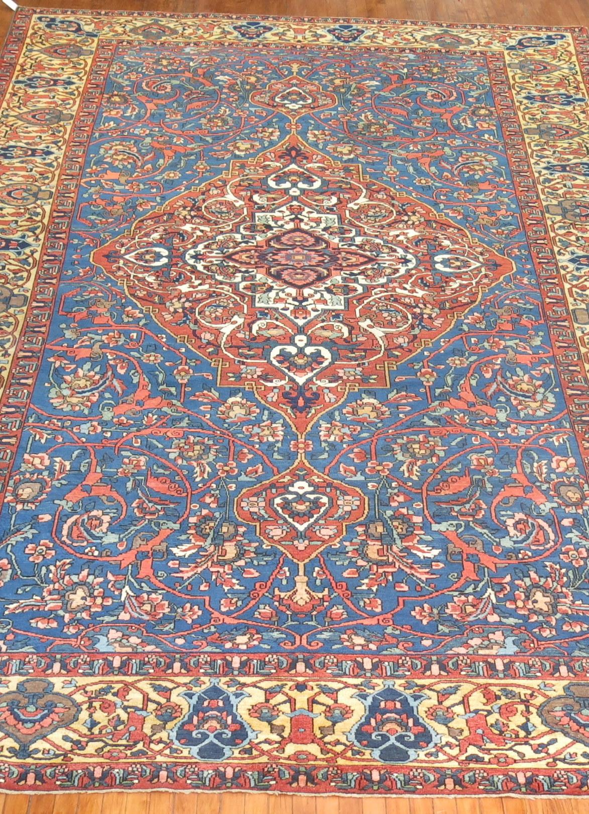 Zabihi Collection Large Size Blue Antique Persian Bakhtiari  Rug For Sale 8