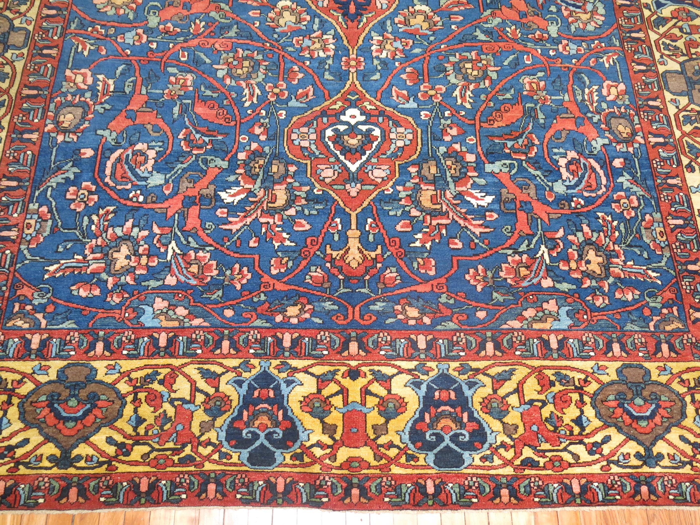 Industrial Zabihi Collection Large Size Blue Antique Persian Bakhtiari  Rug For Sale