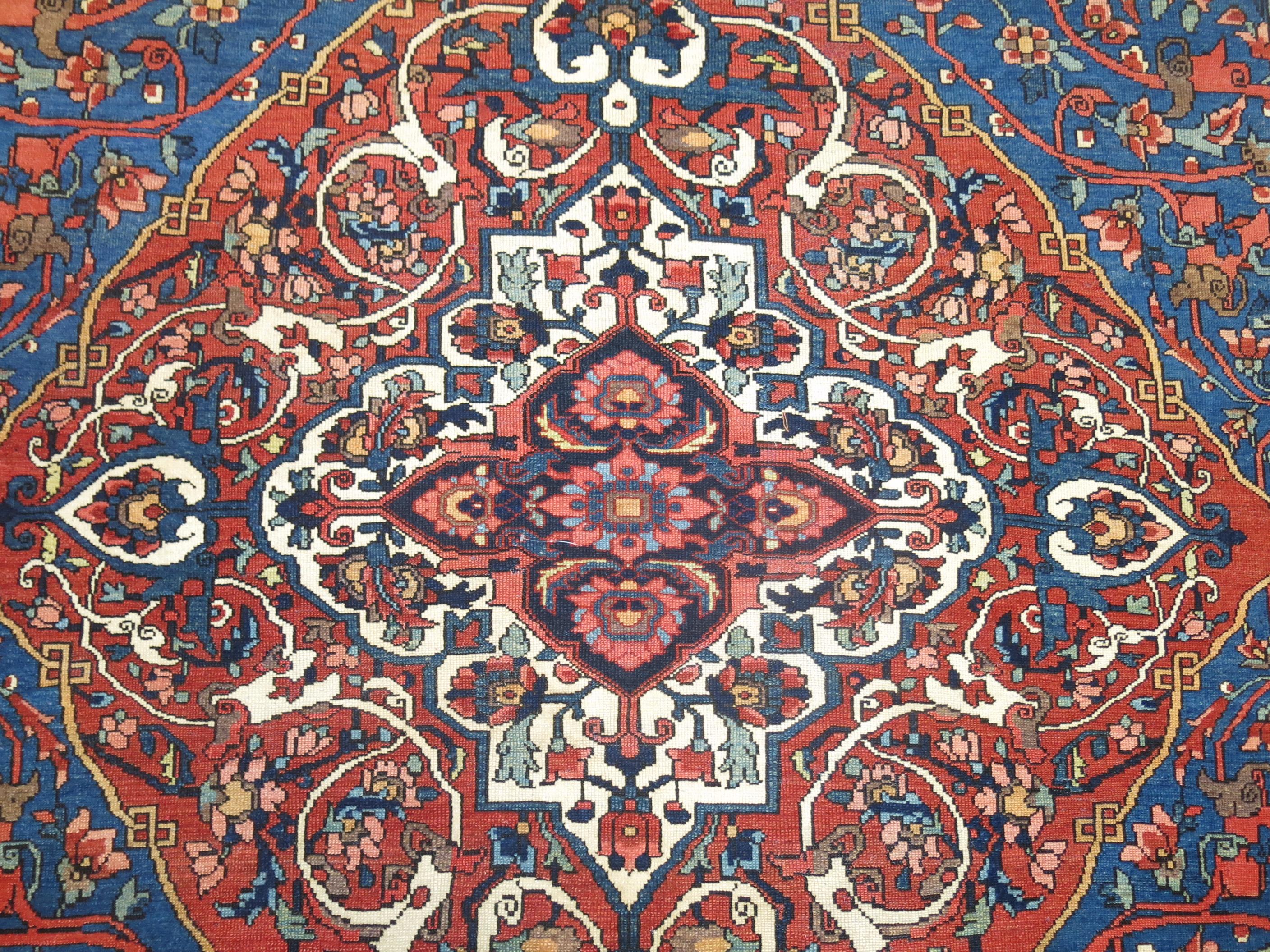 20th Century Zabihi Collection Large Size Blue Antique Persian Bakhtiari  Rug For Sale