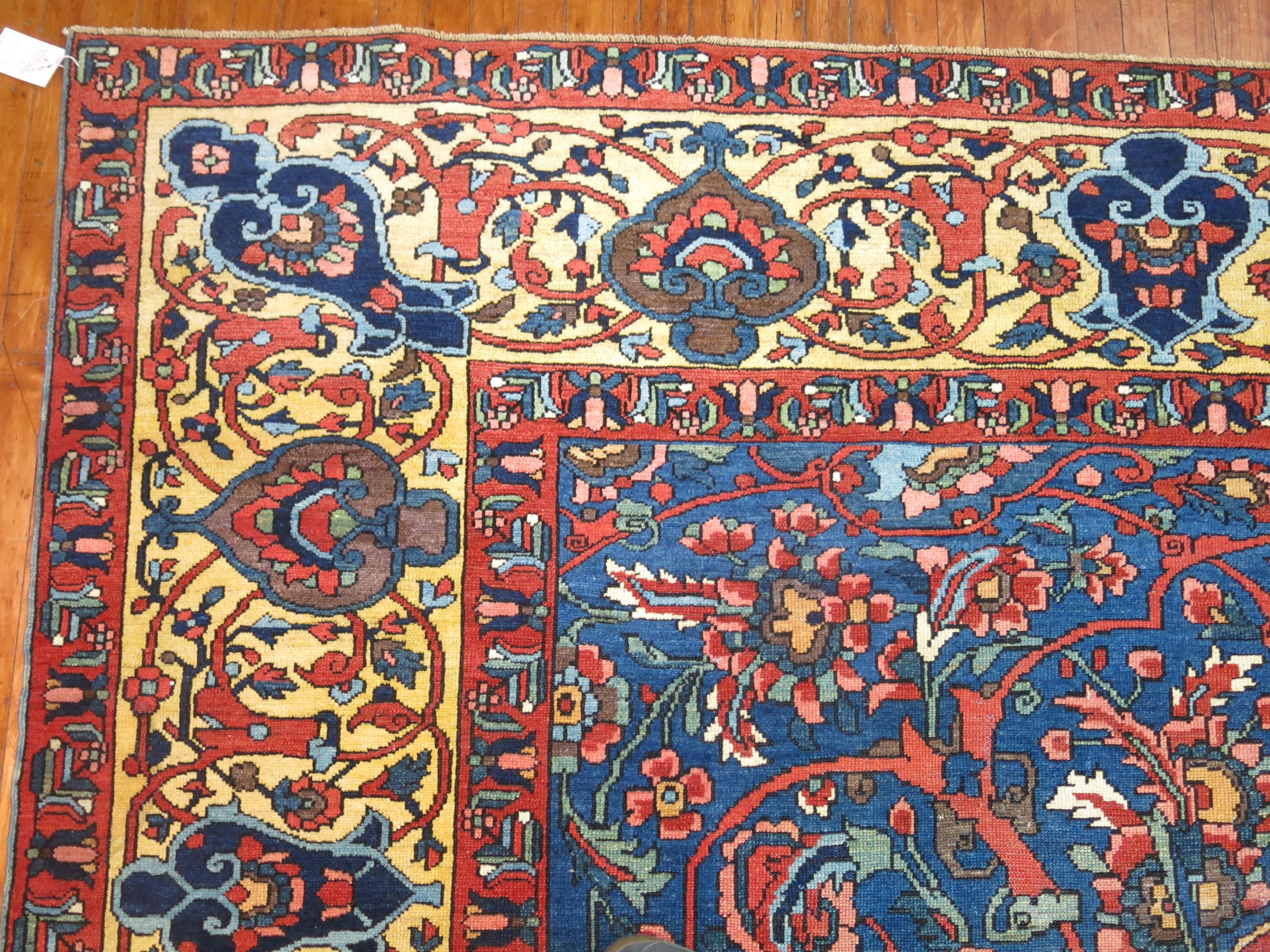Wool Zabihi Collection Large Size Blue Antique Persian Bakhtiari  Rug For Sale