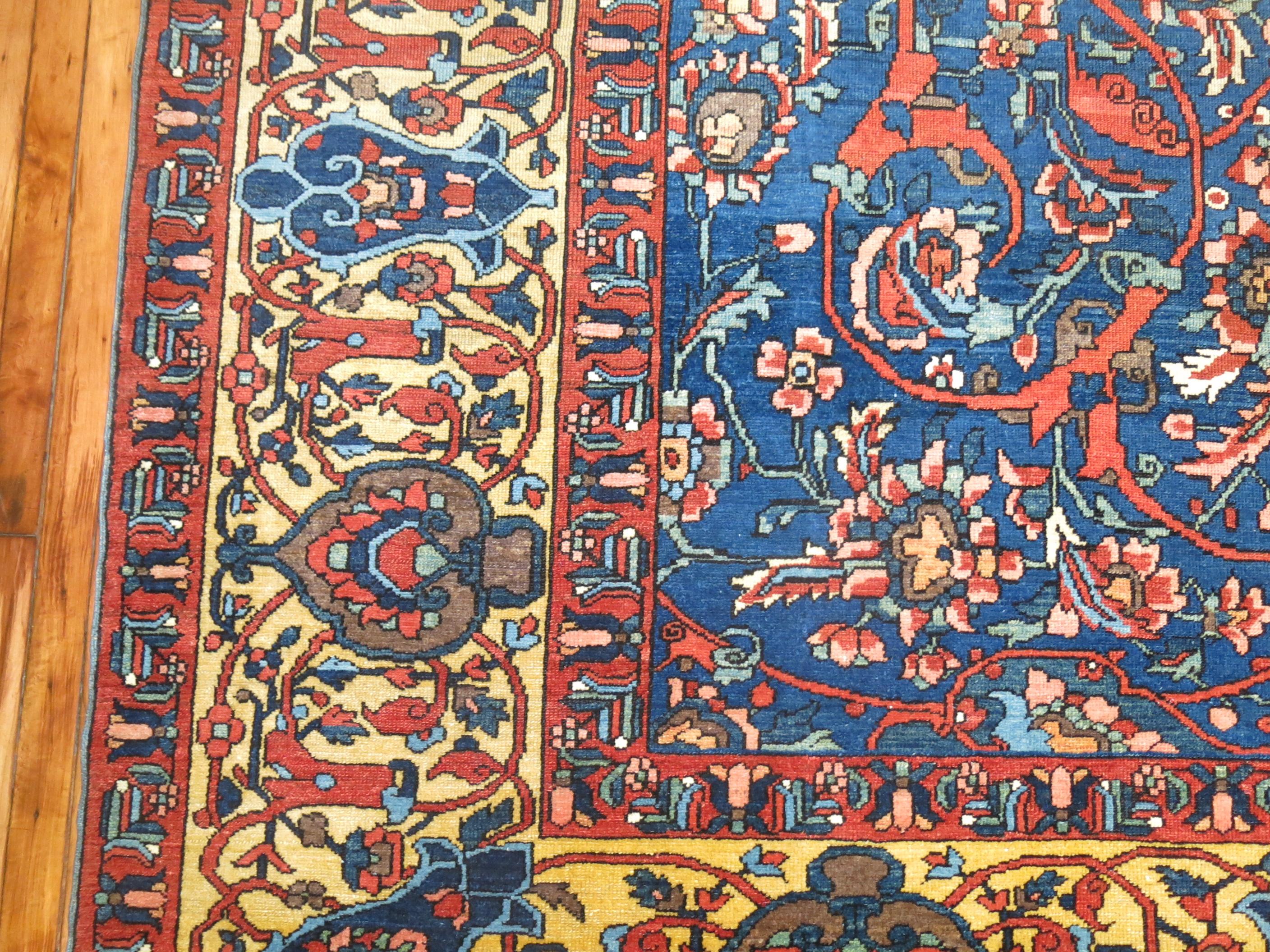 Zabihi Collection Large Size Blue Antique Persian Bakhtiari  Rug For Sale 1