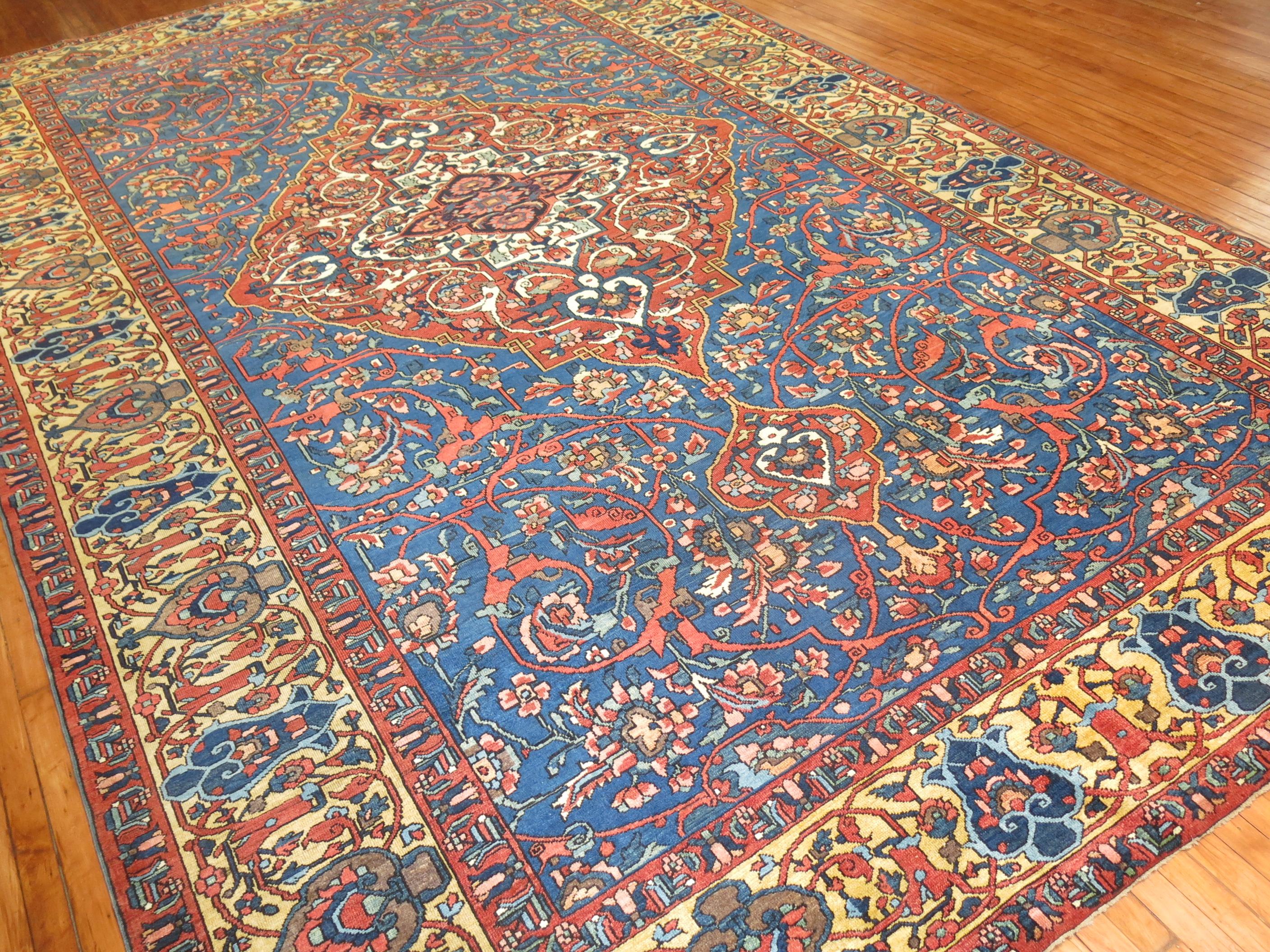 Zabihi Collection Large Size Blue Antique Persian Bakhtiari  Rug For Sale 2