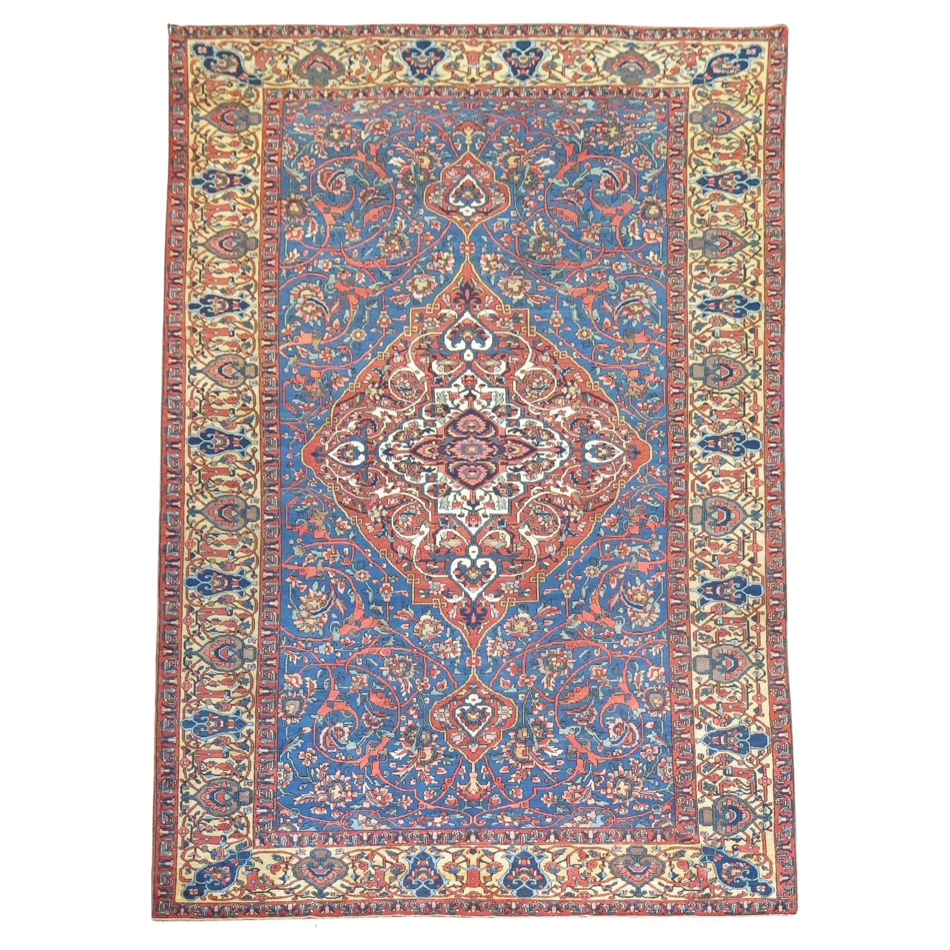 Zabihi Collection Large Size Blue Antique Persian Bakhtiari  Rug For Sale