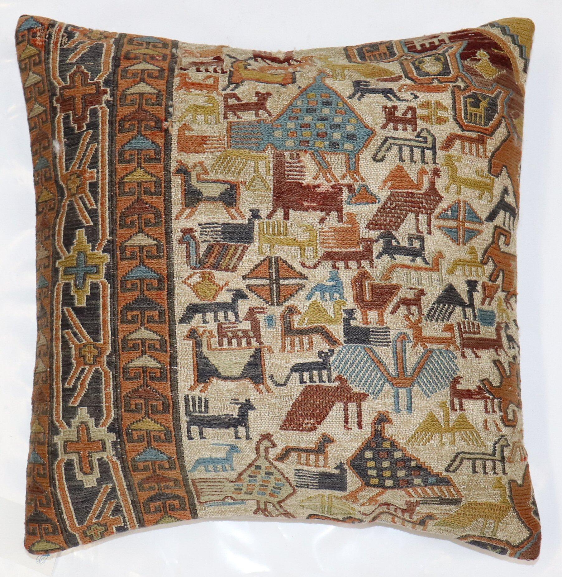 Persian Zabihi Collecton Animal Pictorial Soumac Pillow For Sale