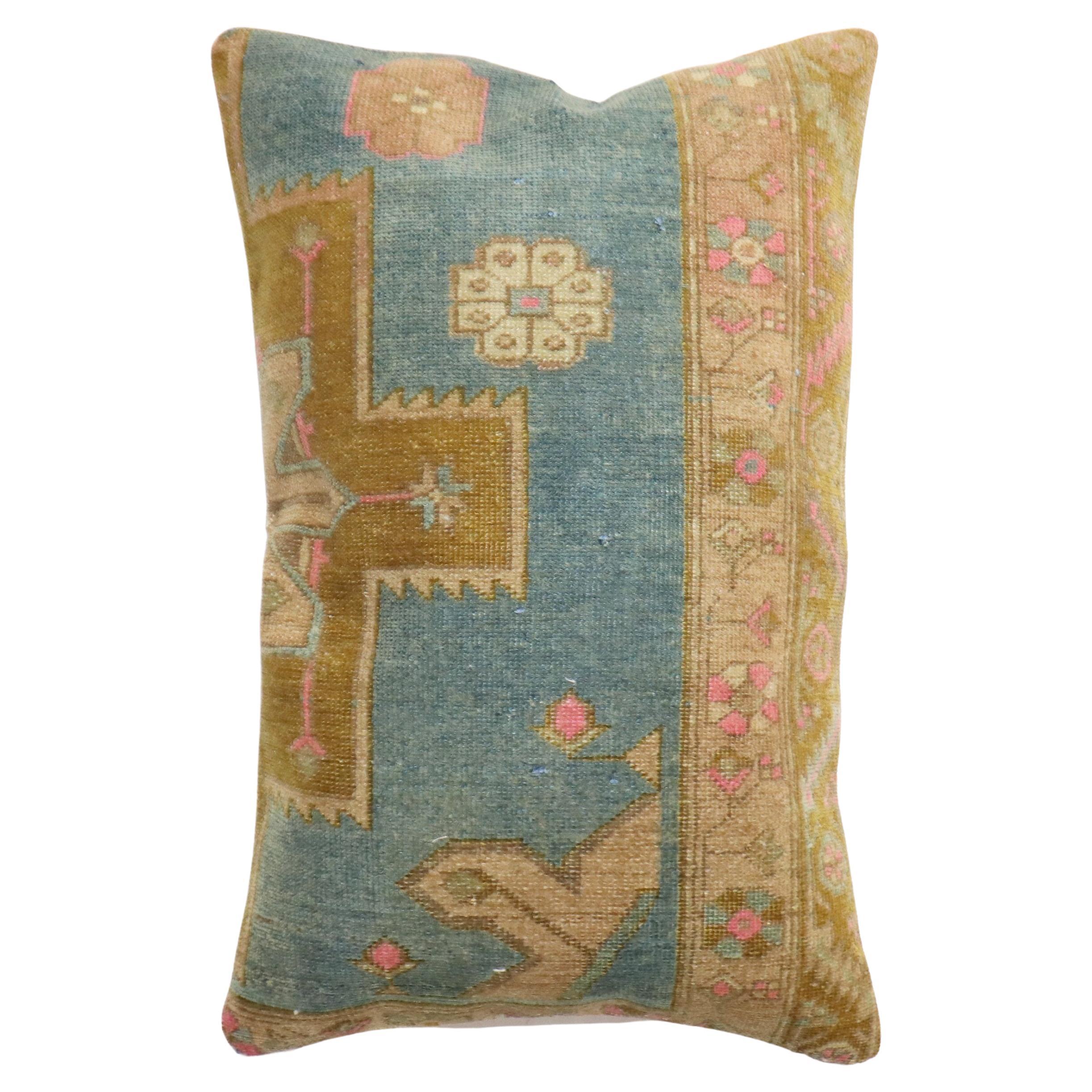 Zabihi Colorful Antique Karabagh Rug Pillow For Sale