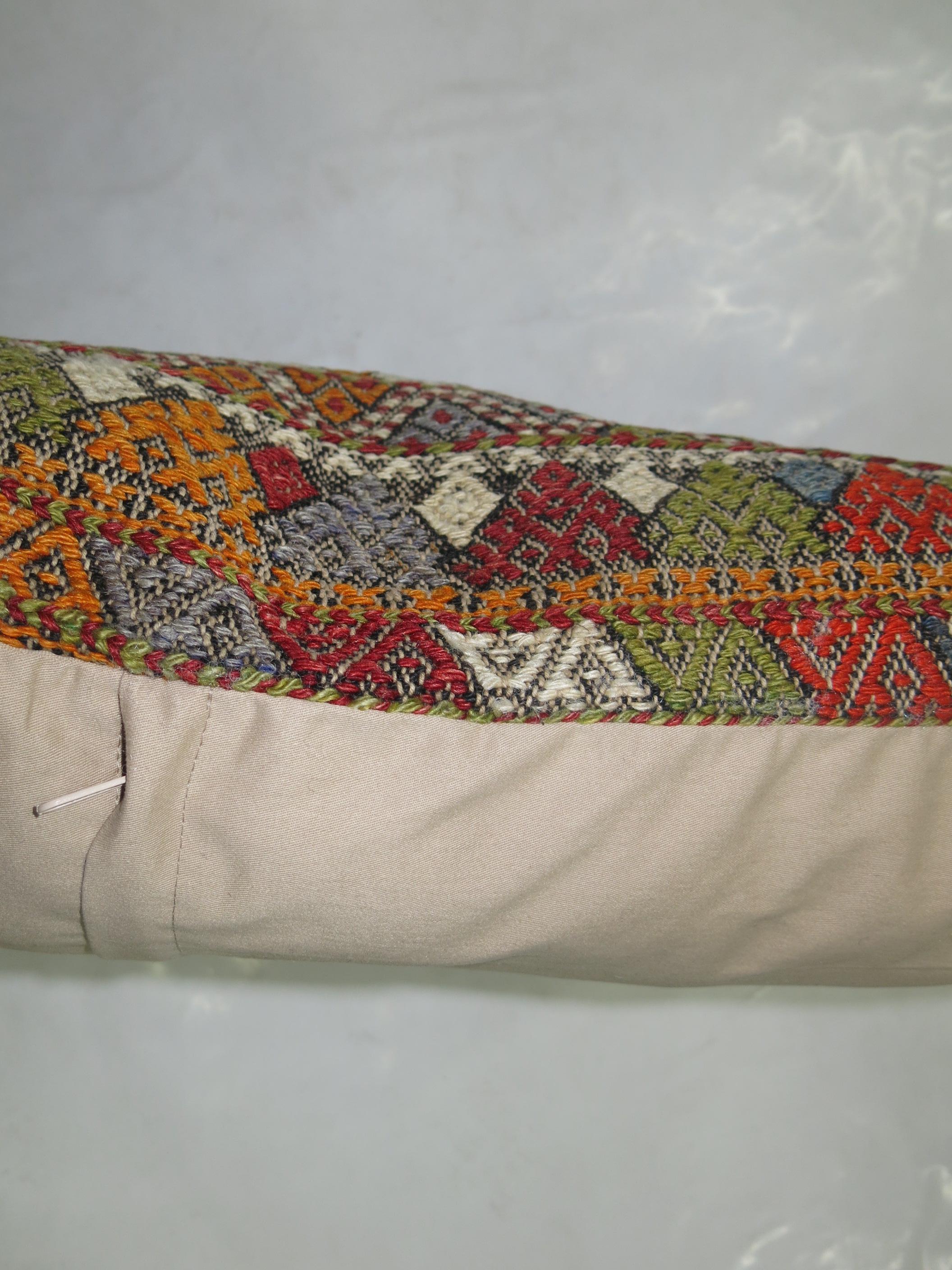 Bohemian Zabihi Colorful Turkish Cicim Large Lumbar Pillow For Sale