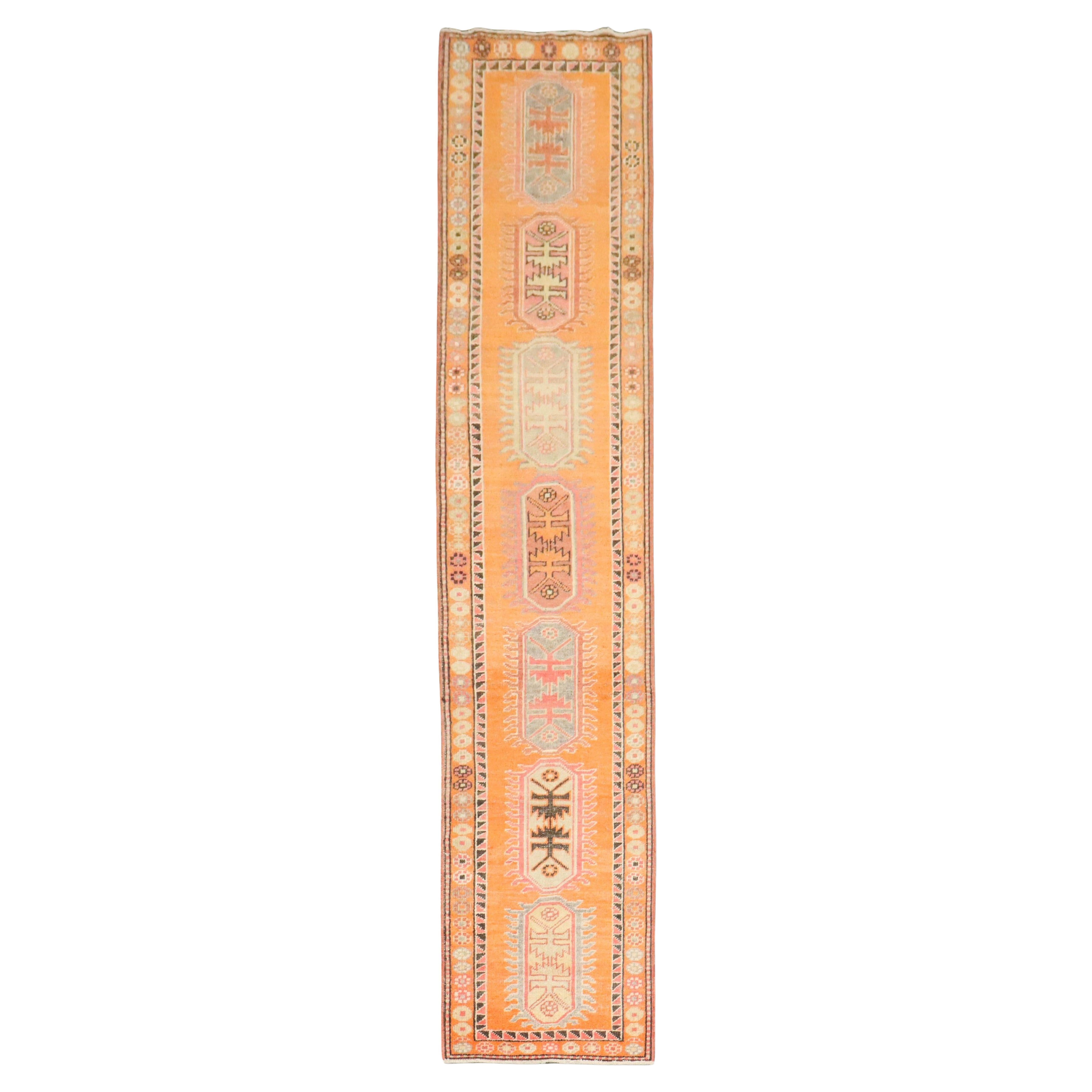 Zabihi Colorful Vintage Orange Turkish Anatolian Runner