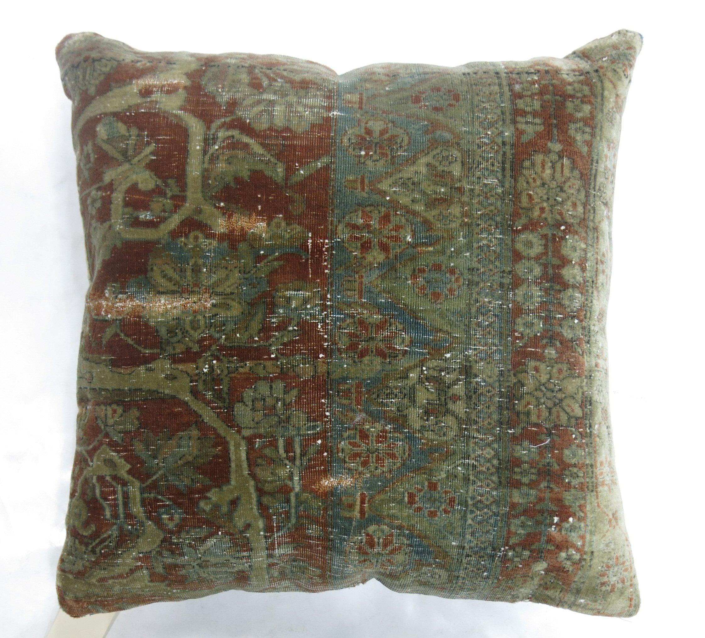 Pillow made from a 19th century Mohtasham Kashan rug zipper closure and poly fill insert provided

20'' x 20''