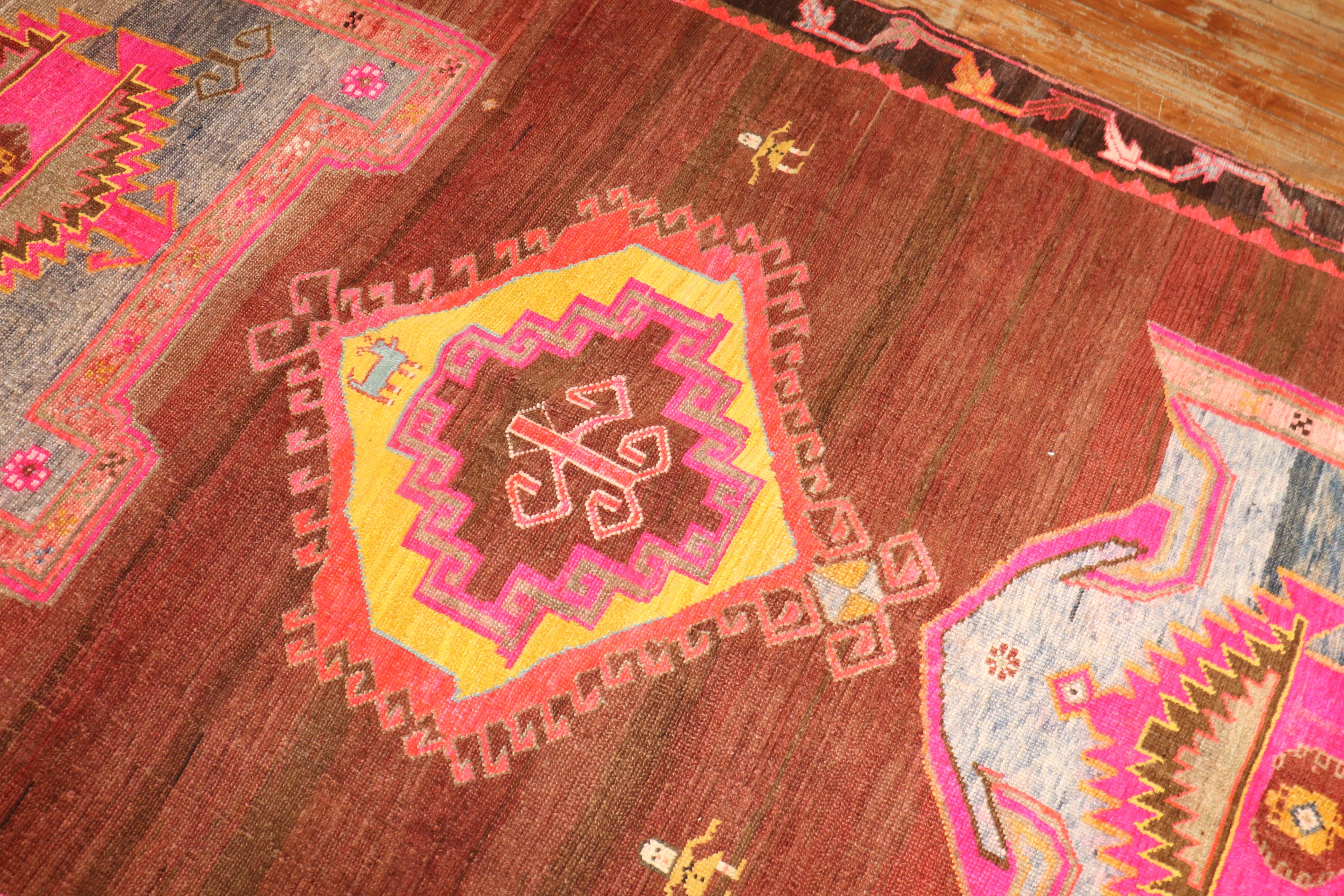 Hand-Knotted Zabihi Rug Collection Funky Turkish Gallery Rug For Sale