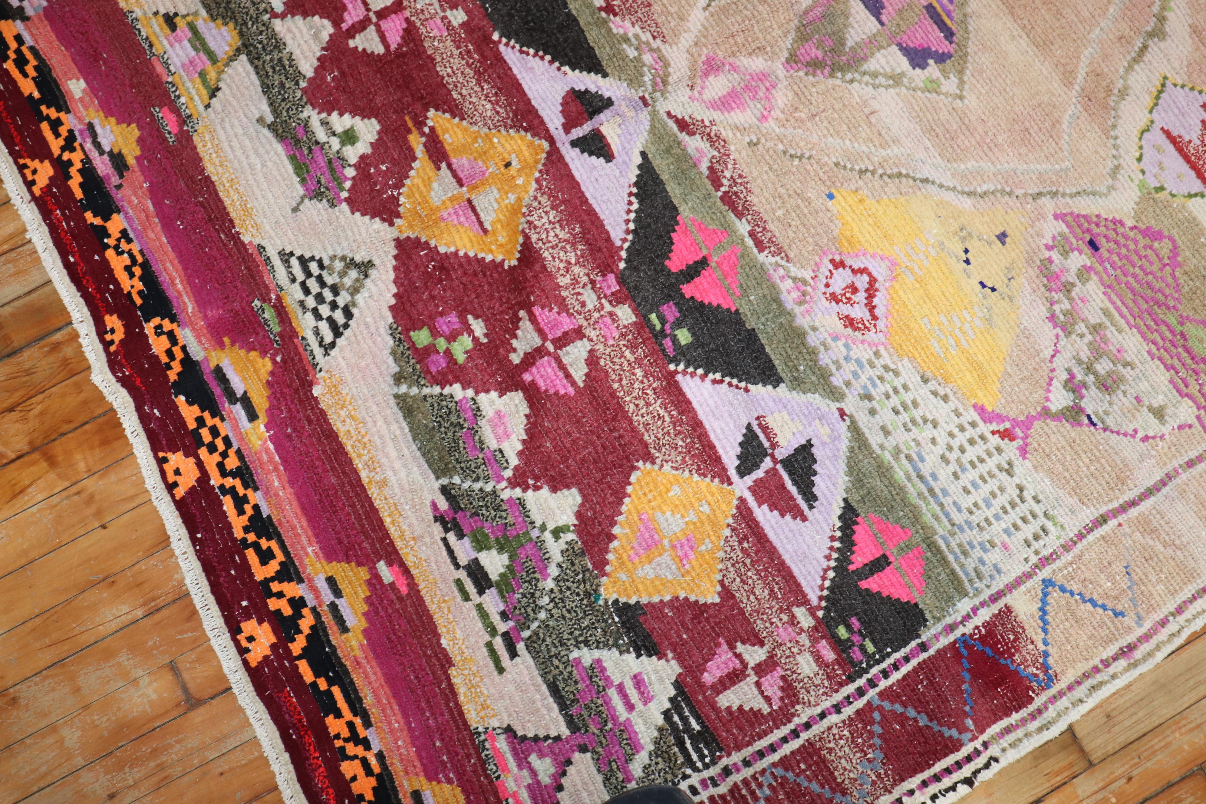 Hand-Knotted Zabihi Rug Collection Funky Vintage Turkish Rug For Sale