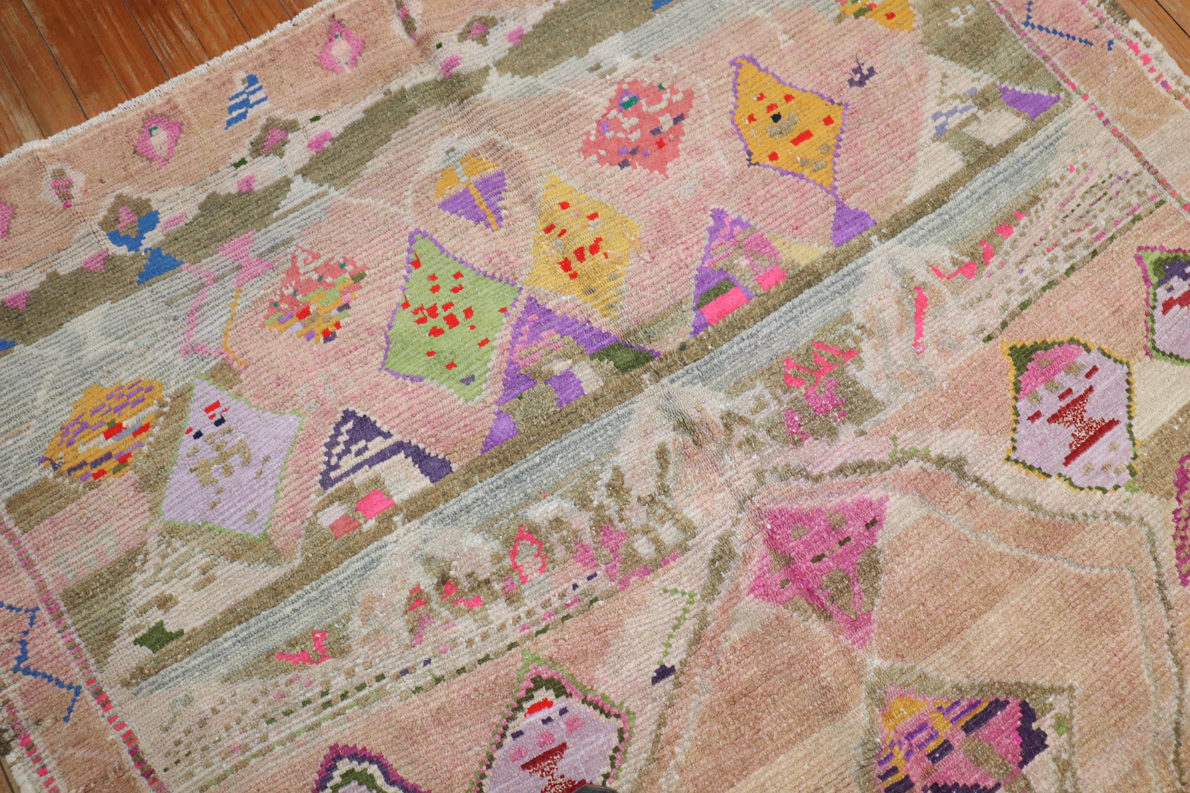 Wool Zabihi Rug Collection Funky Vintage Turkish Rug For Sale