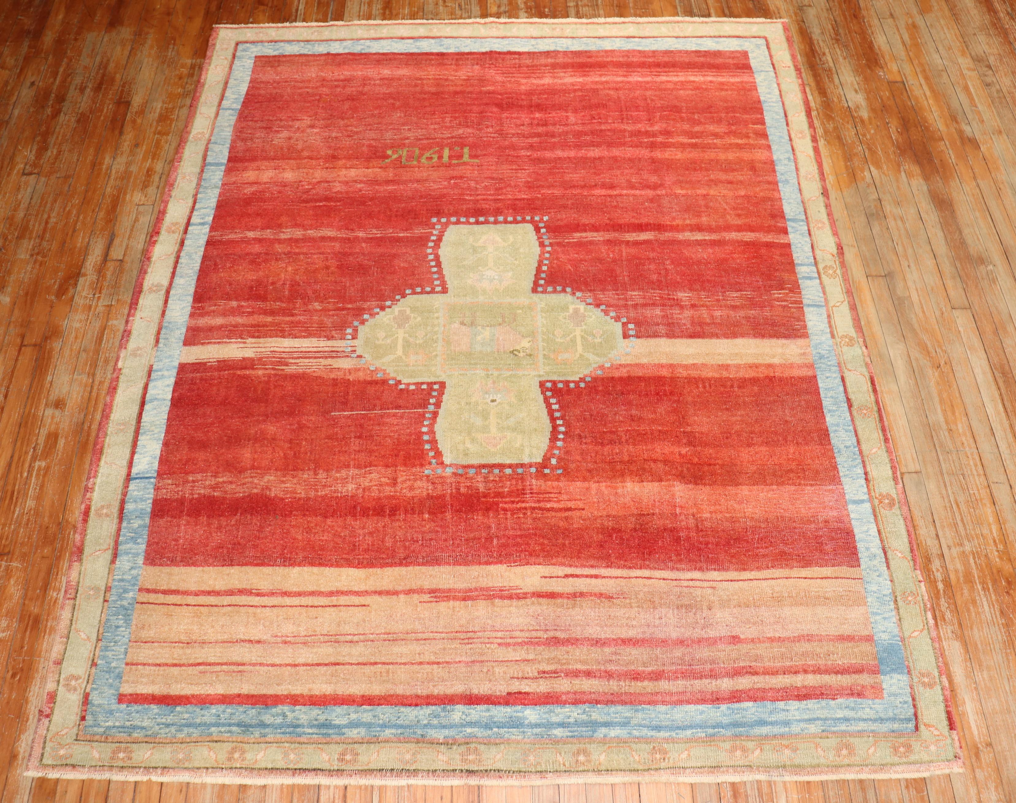 Wool Zabihi Rug Collection Red Turkish Kars Rug Dated 1906 For Sale