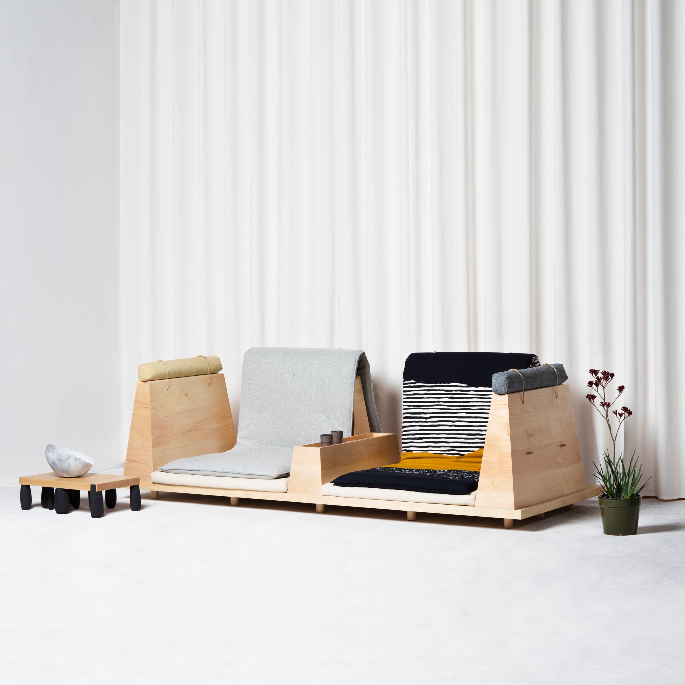 Modern Zabuton Sofa, Handmade Japanese Futon on Modular Maple Frame, Kvadrat For Sale