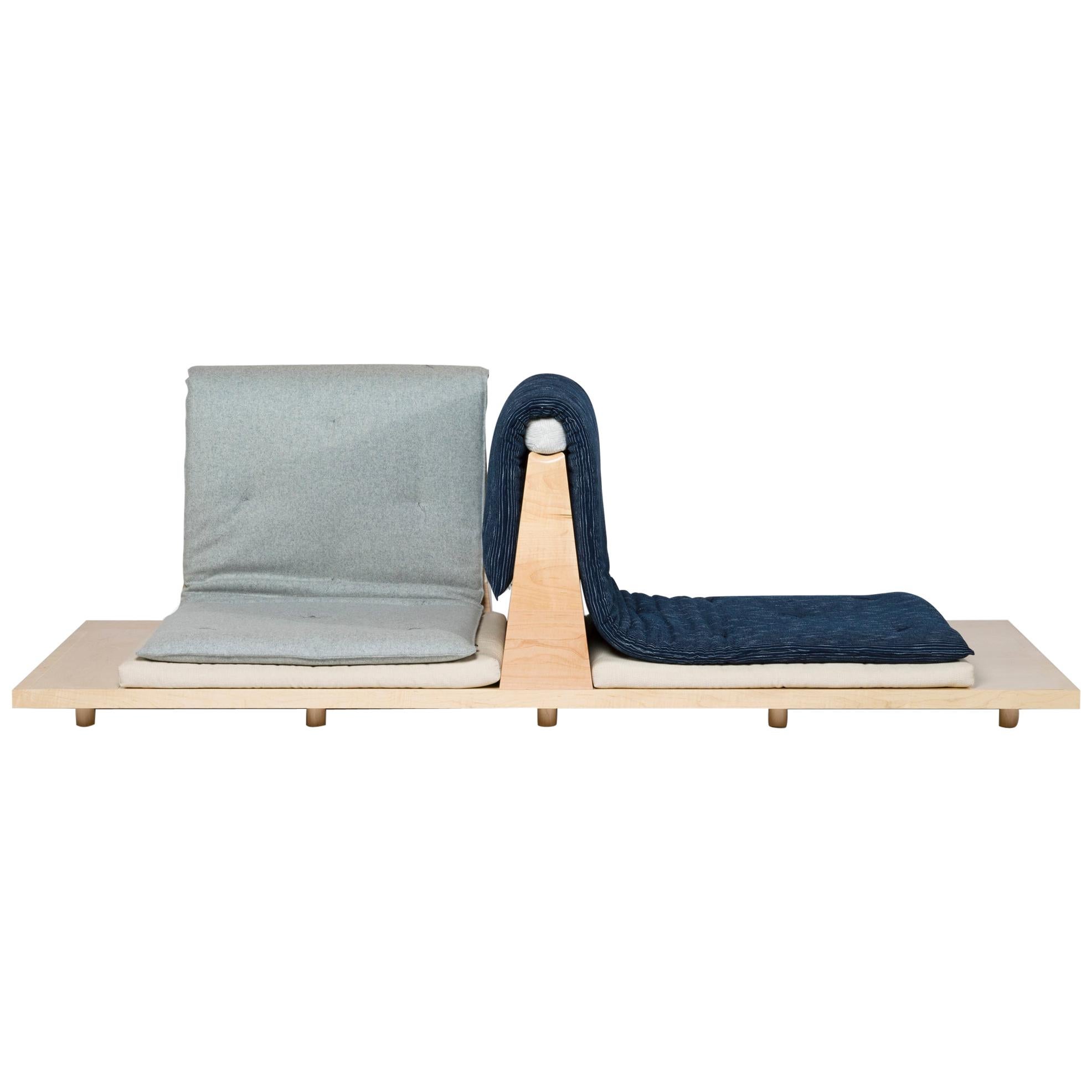Zabuton-Sofa, handgefertigter japanischer Futon auf modularem Ahornrahmen, Kvadrat