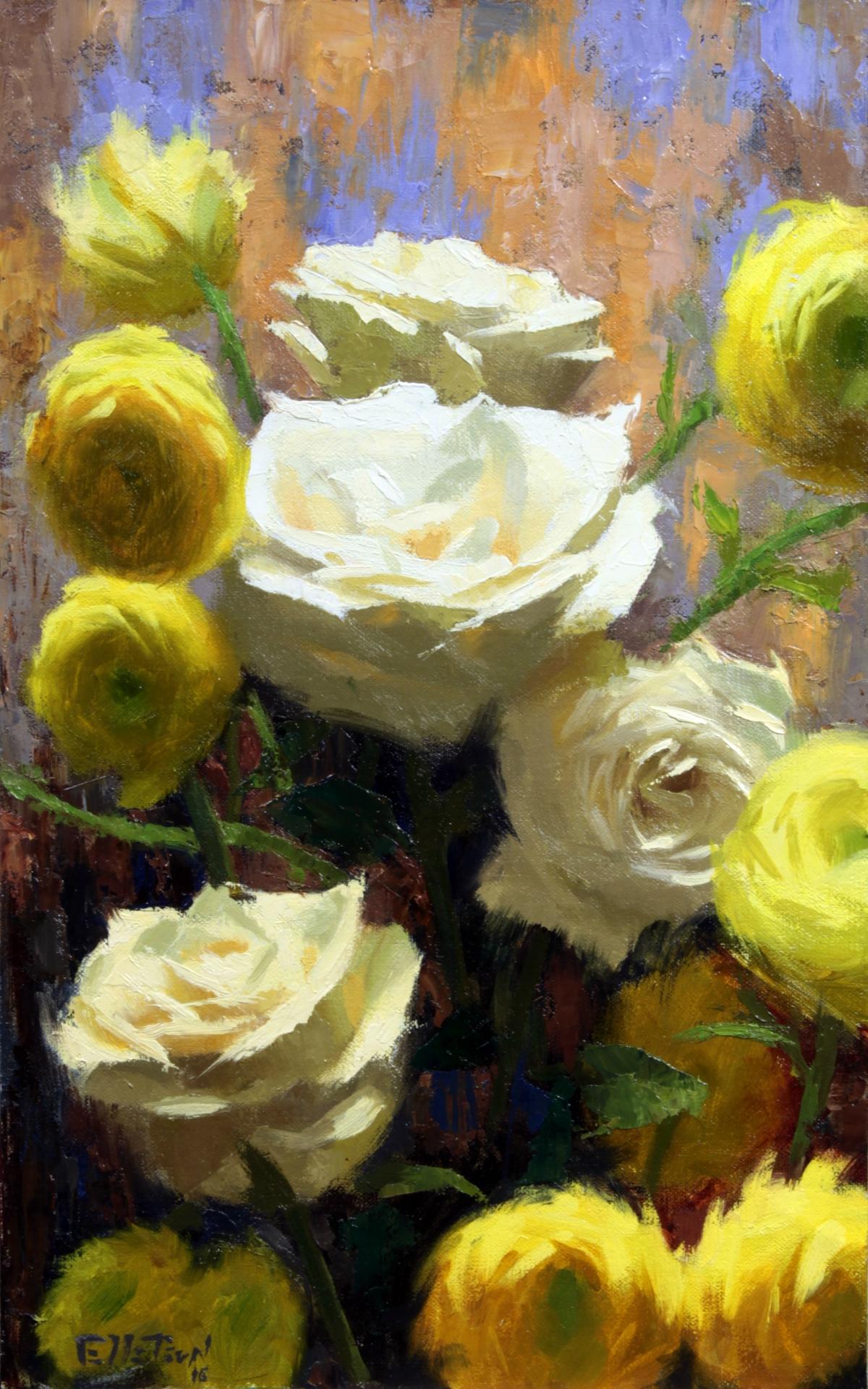 Garden of Roses, Floral, Representational , Oil,  BoldBrush Signature Artist - American Impressionist Painting by Zac Elletson