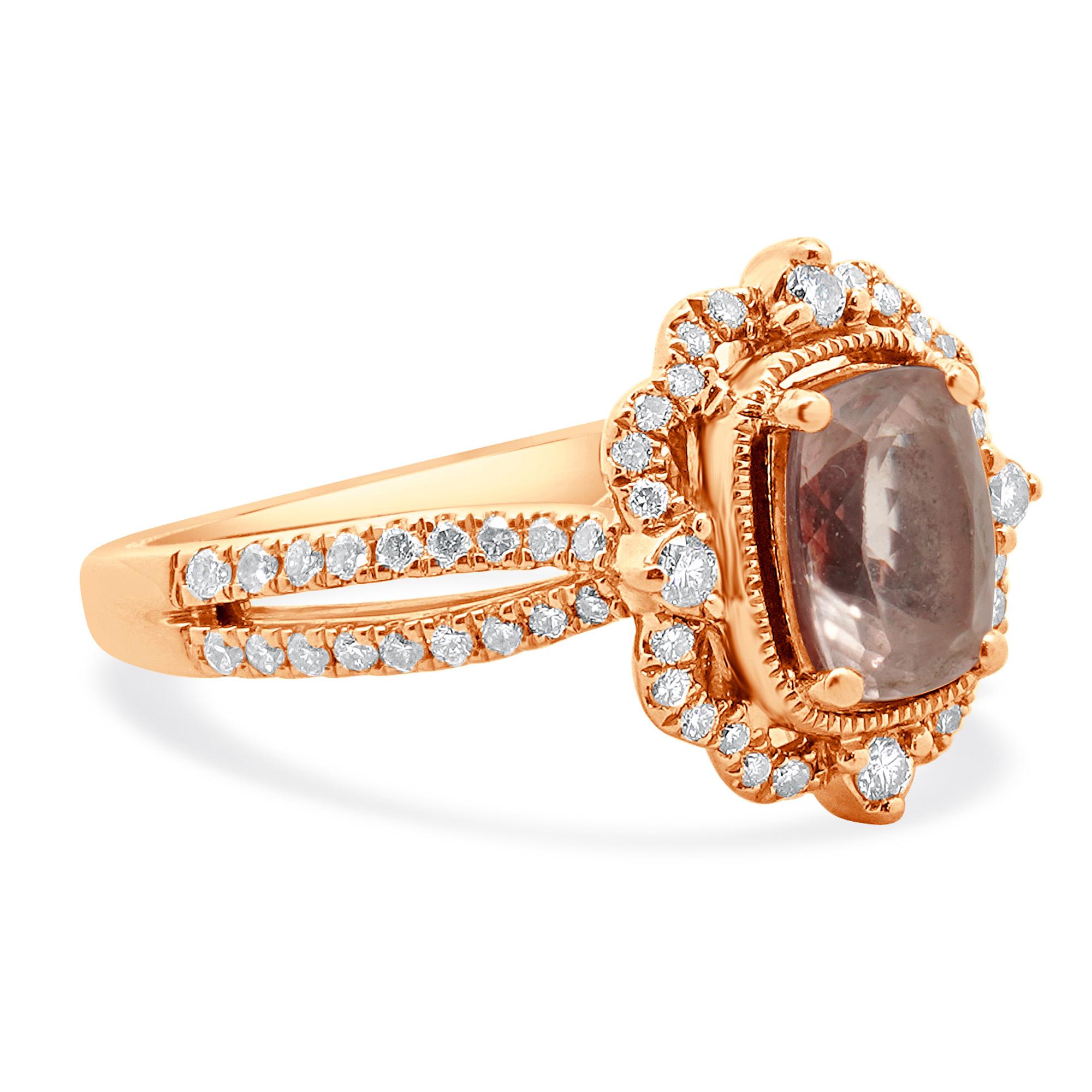 Taglio rotondo Anello Zac Posen in oro rosa 14 carati con morganite e diamanti in vendita