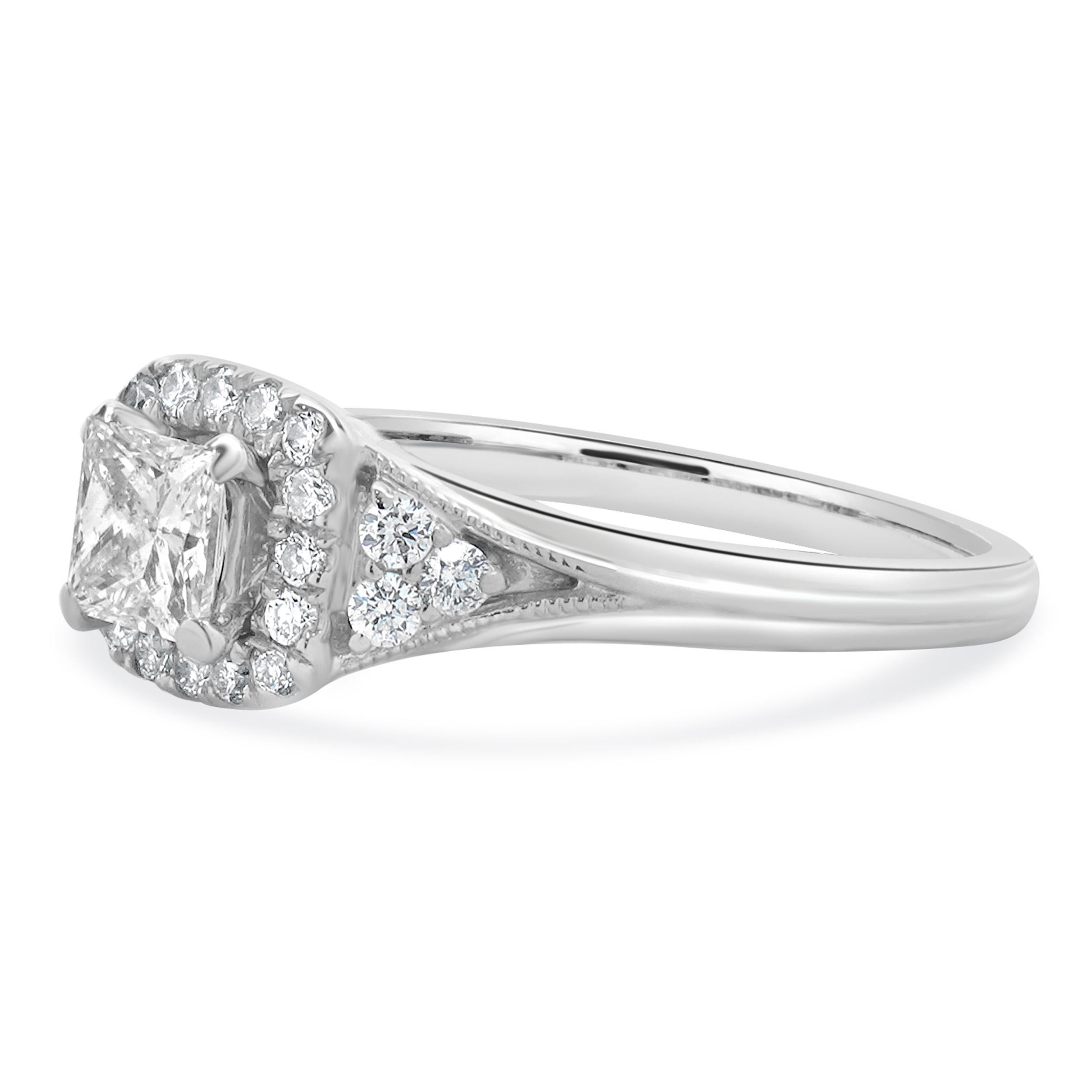Brilliant Cut Zac Posen 14 Karat White Gold Princess Cut Diamond Engagement Ring For Sale