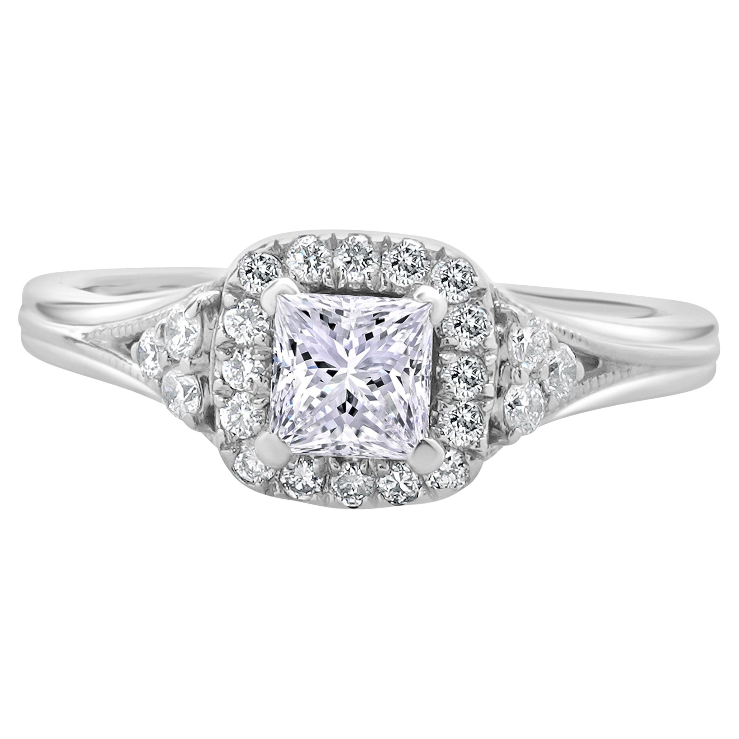 Zac Posen 14 Karat White Gold Princess Cut Diamond Engagement Ring For Sale