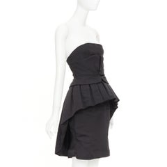 ZAC POSEN black silk structural peplum ruffled boned corset mini dress US2 S