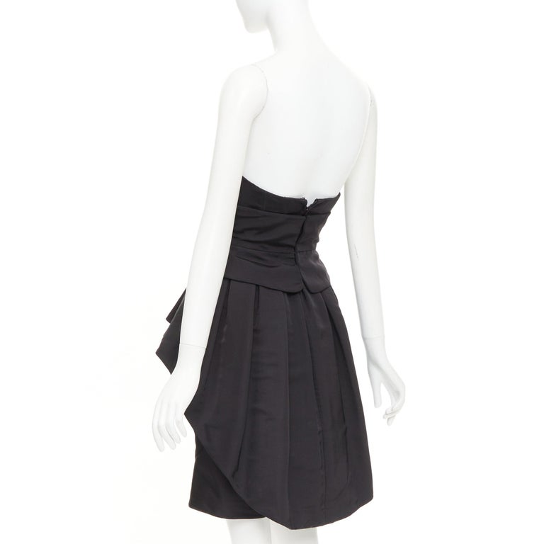 ZAC POSEN black silk structural peplum ruffled boned corset mini dress US2 S For Sale at 1stDibs