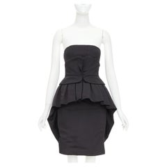 ZAC POSEN black silk structural peplum ruffled boned corset mini dress US2 S