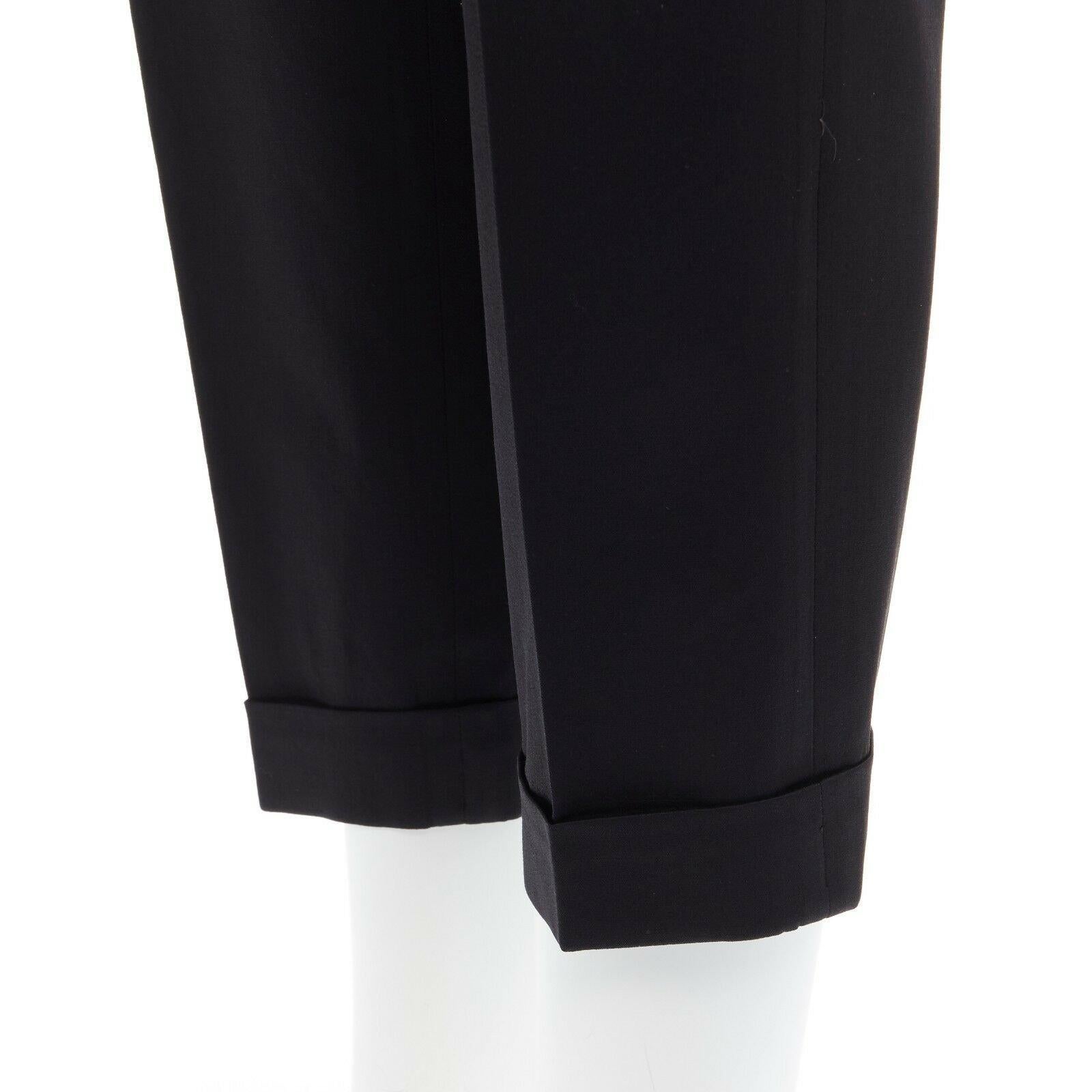 ZAC POSEN black wool blend patterned faux pockets zip back straight leg pants S 4
