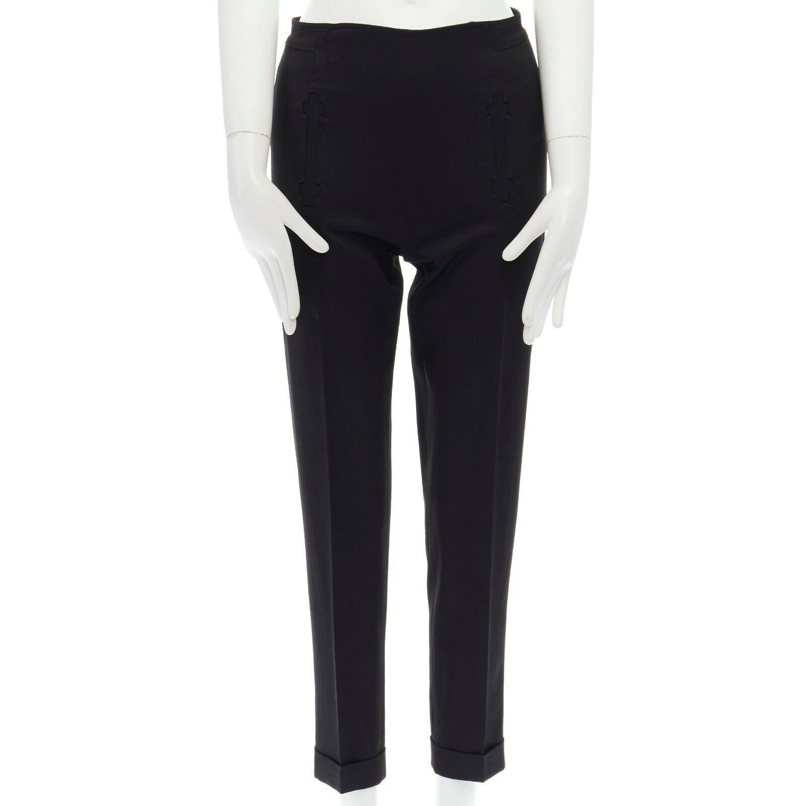 ZAC POSEN black wool blend patterned faux pockets zip back straight leg pants S 
Reference: LNKO/A00553 
Brand: Zac Posen 
Designer: Zac Posen 
Material: Wool 
Color: Black 
Pattern: Solid 
Closure: Zip 
Extra Detail: Wool, lycra, silk. Black.