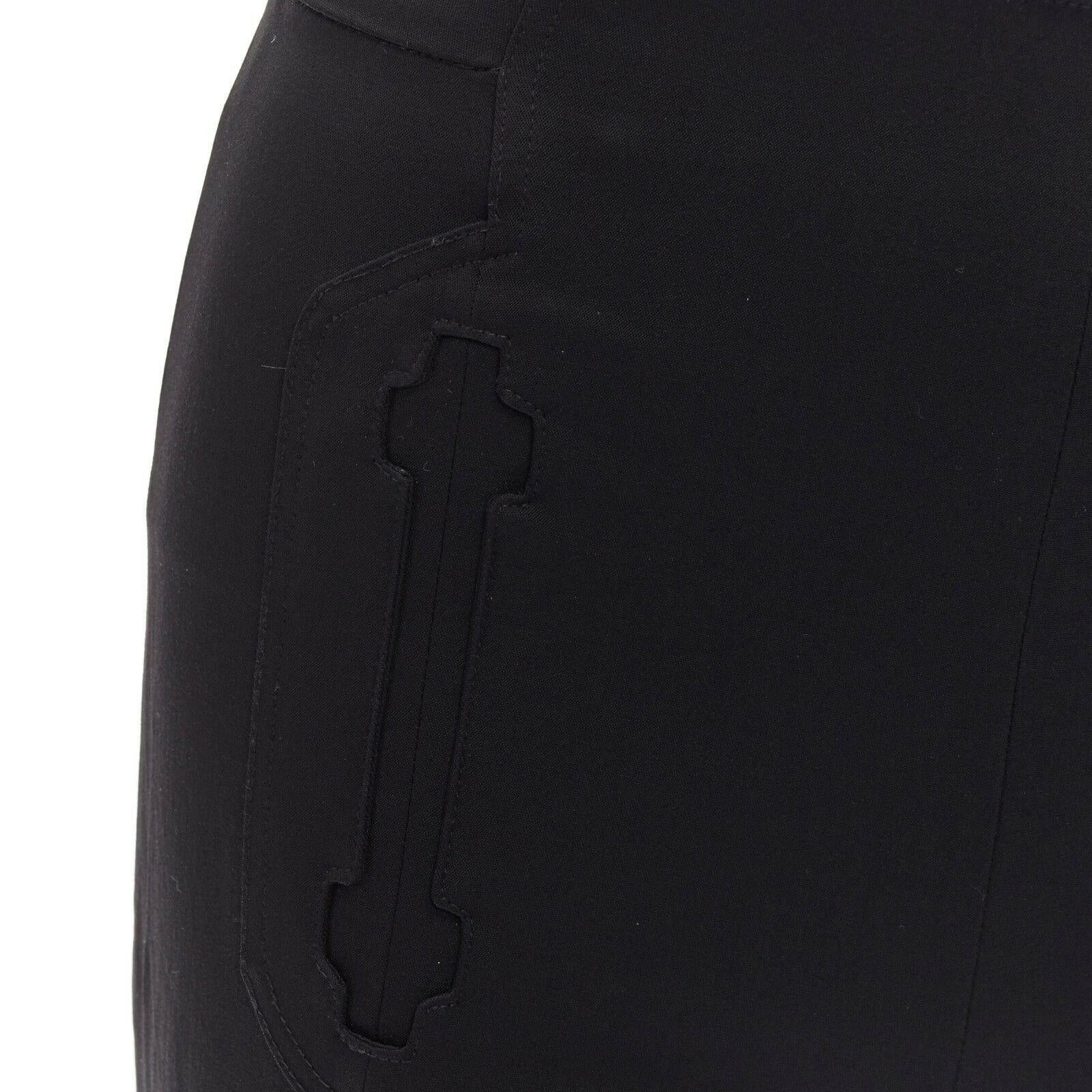 ZAC POSEN black wool blend patterned faux pockets zip back straight leg pants S 1