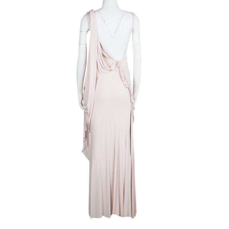 Gray Zac Posen Blush Pink Knit Draped Cord Detail Sleeveless Gown S