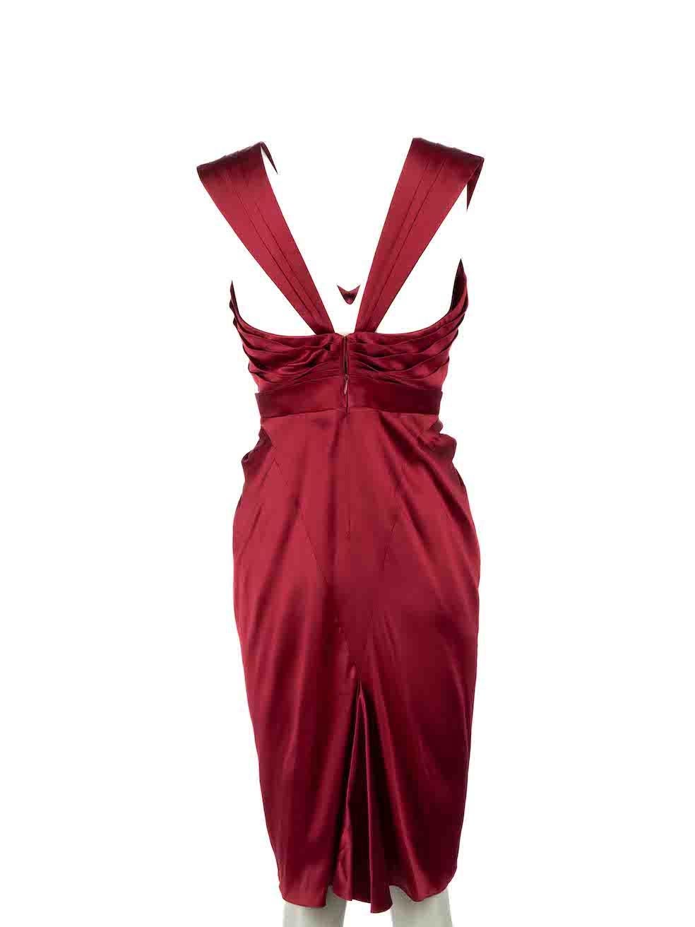 Zac Posen Burgundy Pleat Detail Sleeveless Dress Size M In Excellent Condition For Sale In London, GB