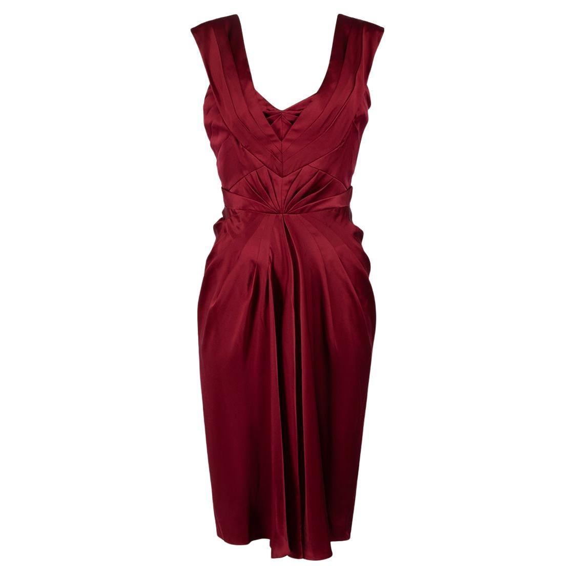 Zac Posen Burgundy Pleat Detail Sleeveless Dress Size M For Sale