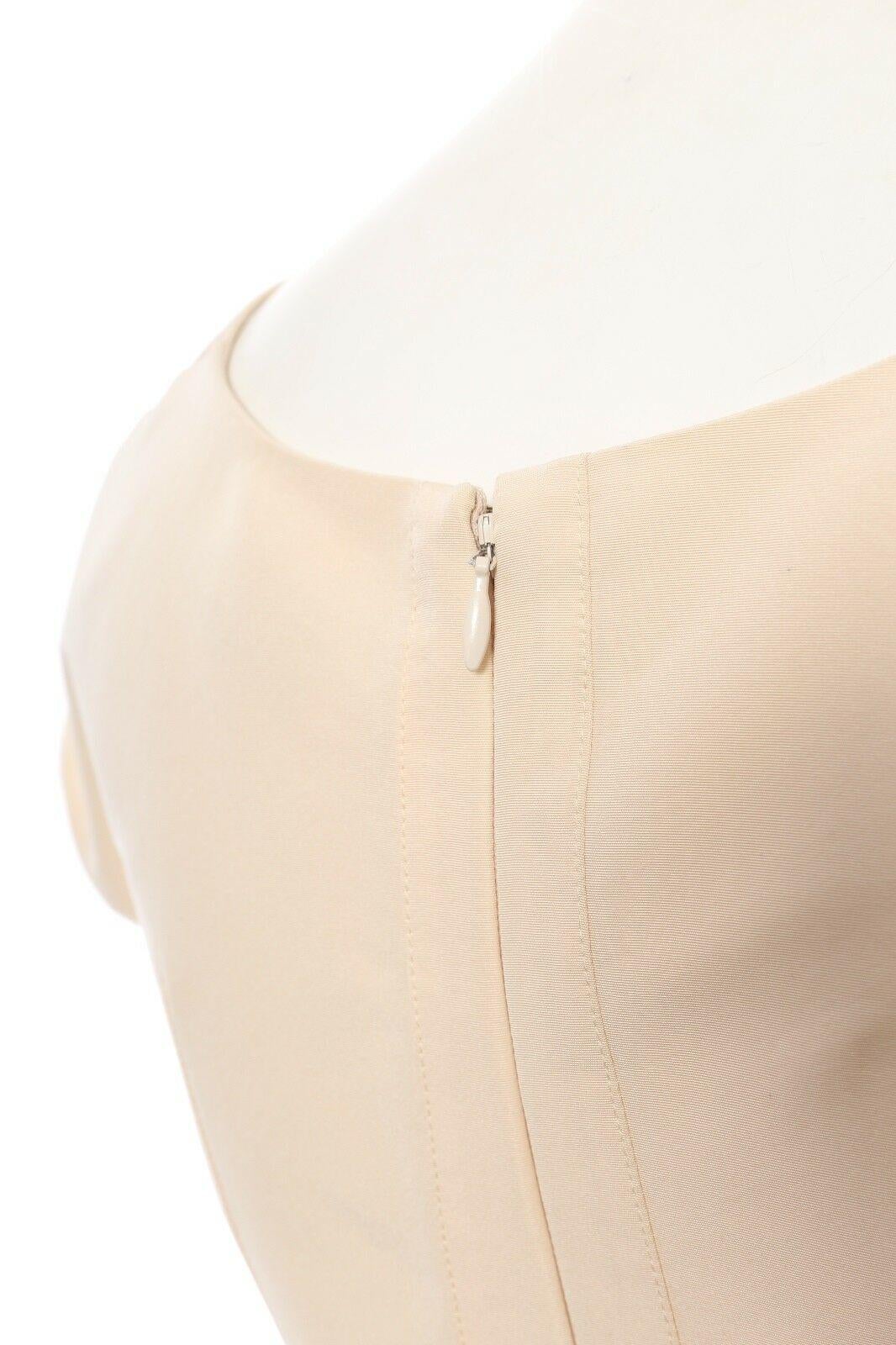 ZAC POSEN cream beige 100% silk cap sleeve paneled constructed flared dress US0 2