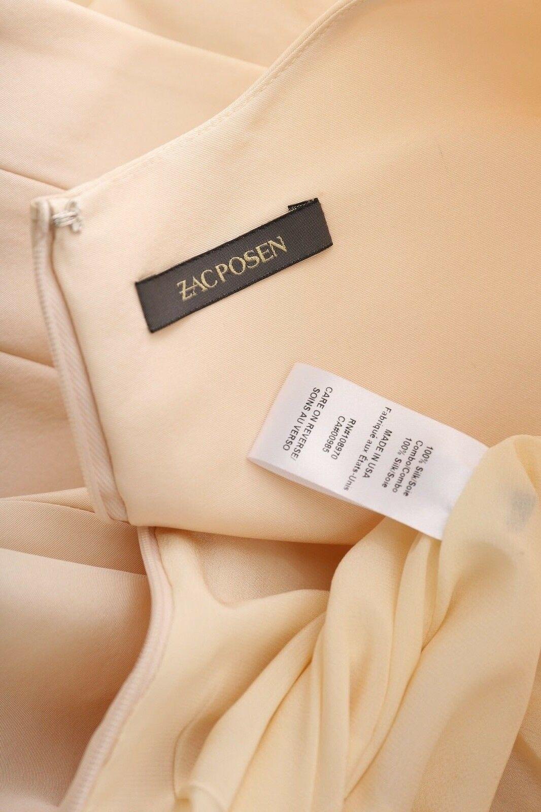 ZAC POSEN cream beige 100% silk cap sleeve paneled constructed flared dress US0 3