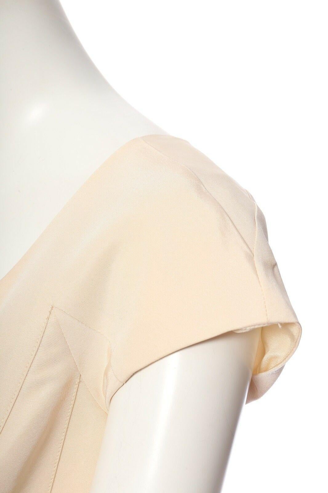 ZAC POSEN cream beige 100% silk cap sleeve paneled constructed flared dress US0 1