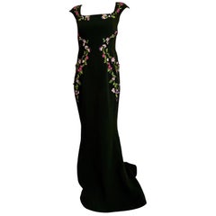 Zac Posen Green Gown with Floral Embroidery
