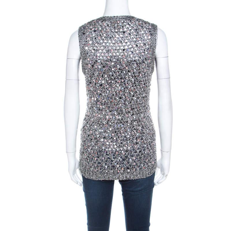 Gray Zac Posen Grey Sequin Paillette Embellished Knit Vest L