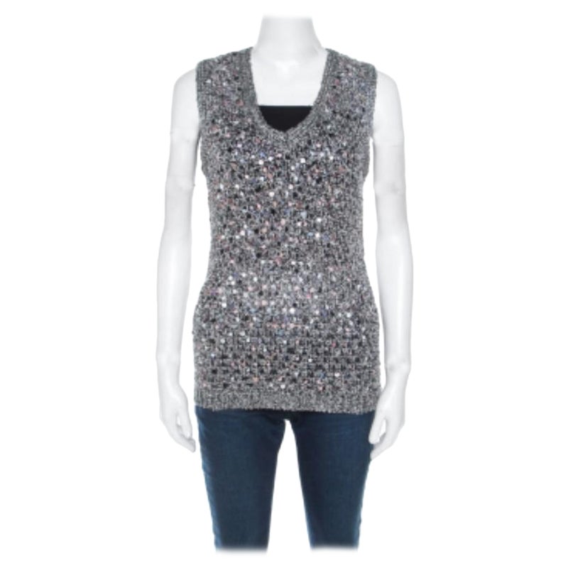 Zac Posen Grey Sequin Paillette Embellished Knit Vest L