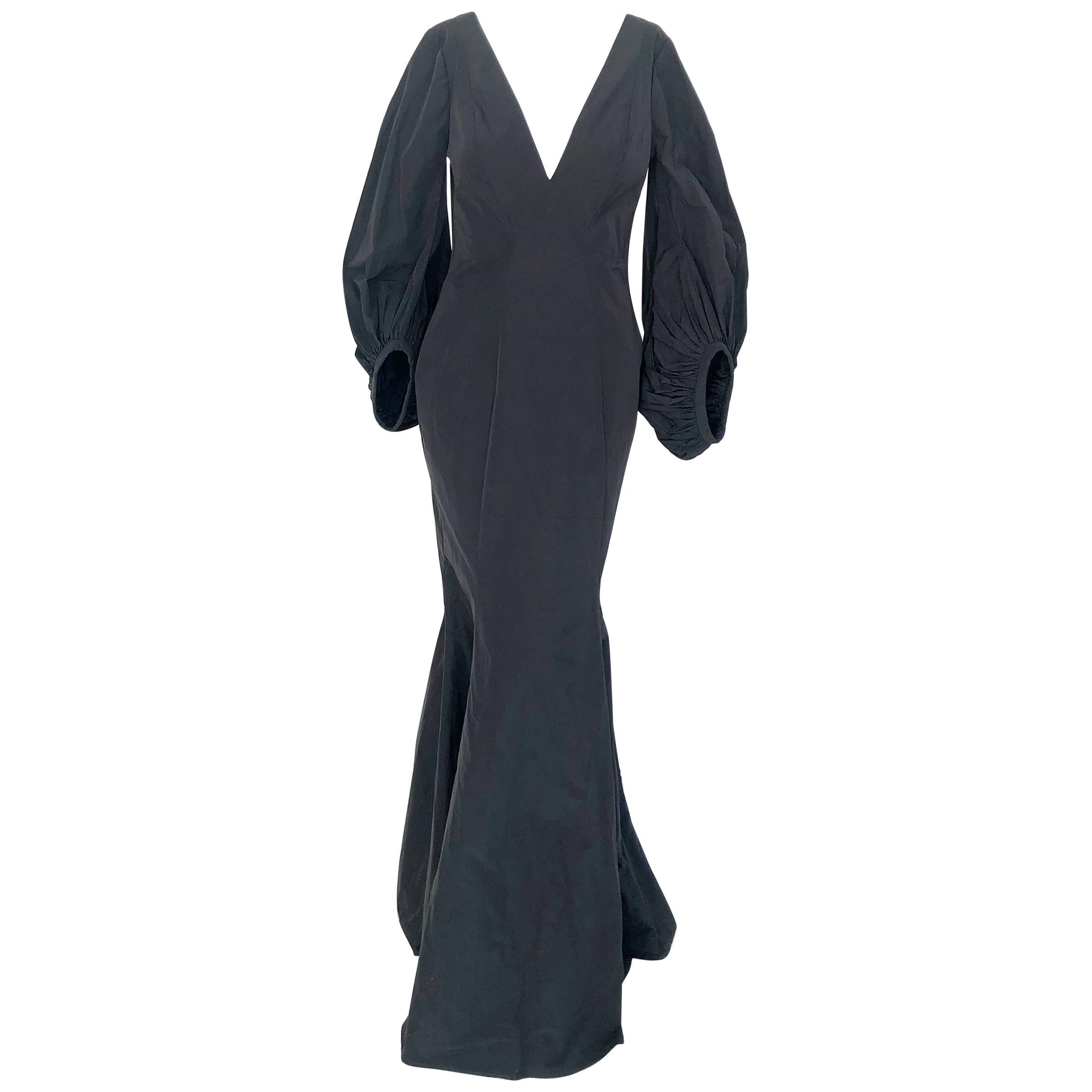 Zac Posen long sleeve black gown For Sale