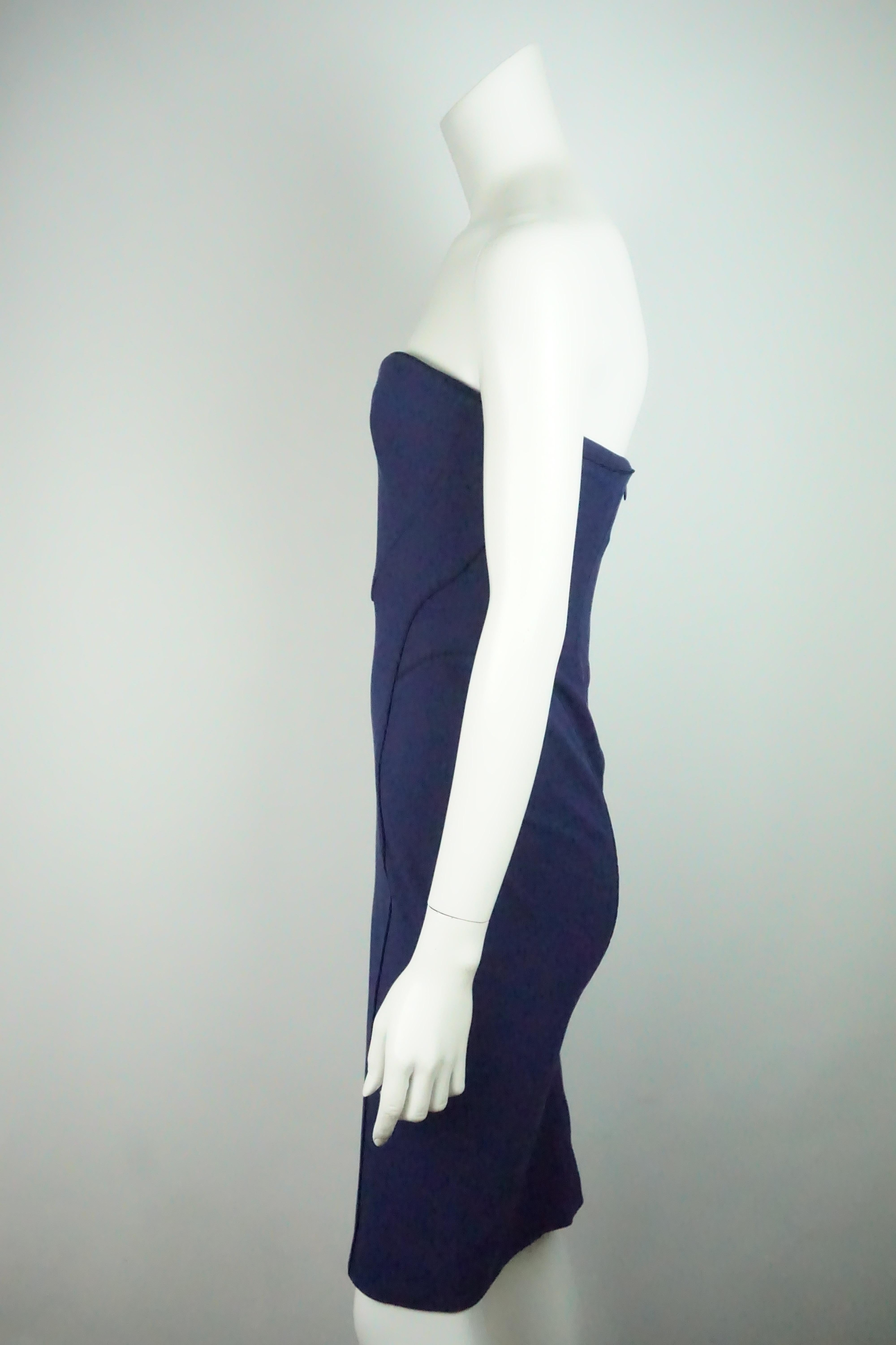 Zac Posen Navy Strapless Bodycon Dress w/ Navy Lining - 4 - NWT   This beautiful dress is new with tags. It is made out of Cotton, Nylon, and Elastic. The dress has a sewn in corset with breast padding. The corset ends right where the stomach