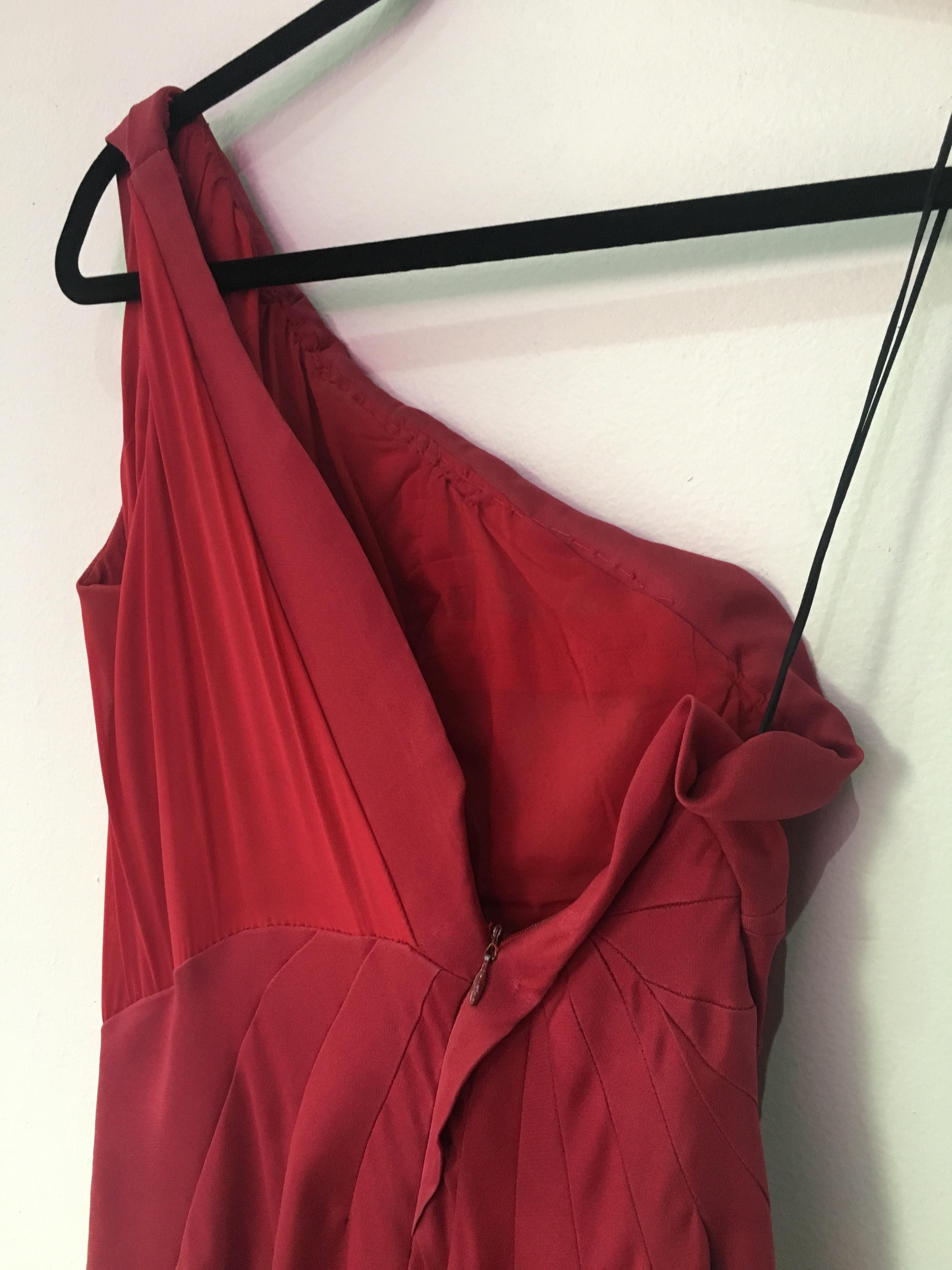 Zac Posen Red One Shoulder Ball Gown For Sale 1