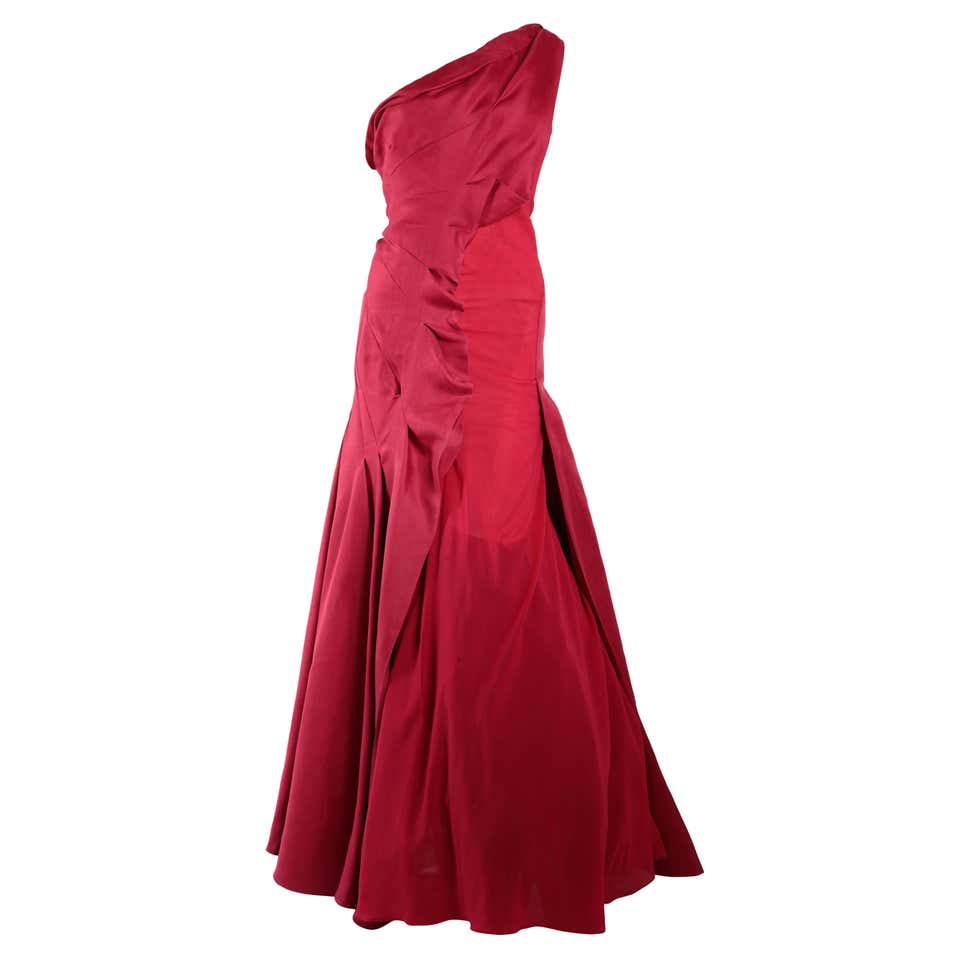 Zac Posen Red One Shoulder Ball Gown For Sale at 1stDibs